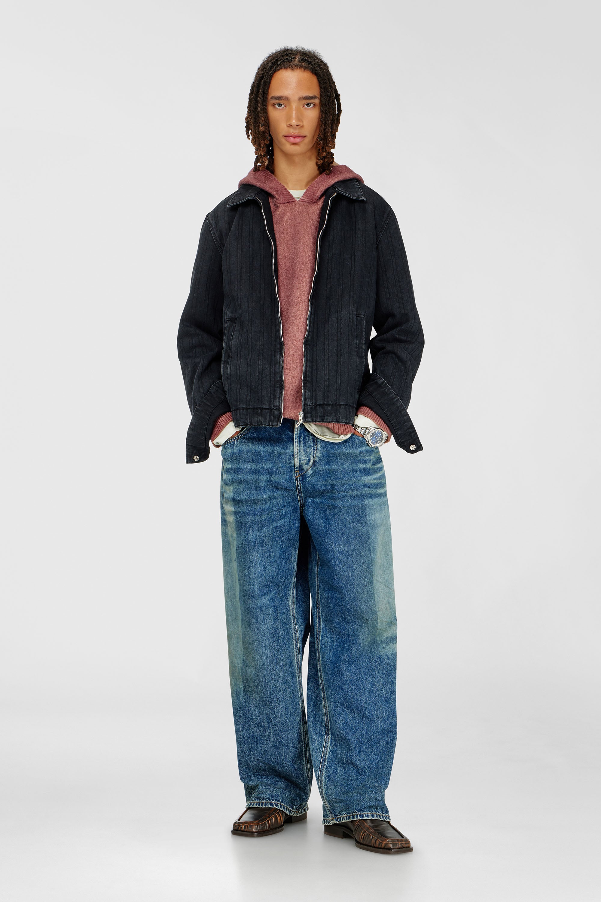 Diesel - D-ROHE, Herren Jacke aus pinstripe denim in Schwarz - 2