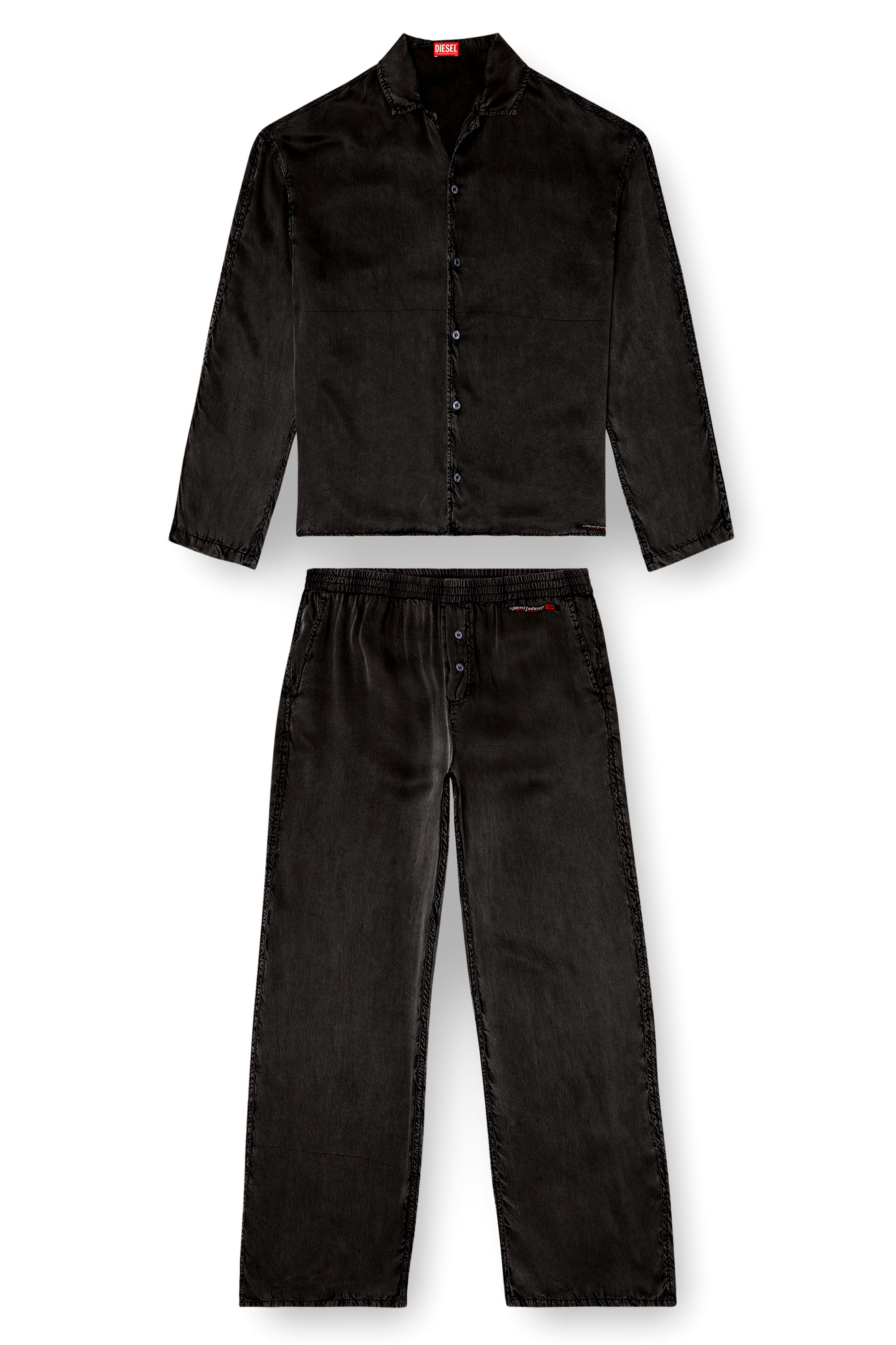 Diesel - SET-KEITH-DNM, Unisex Fließende Pyjamas mit Denim-Effekt in Schwarz - 3