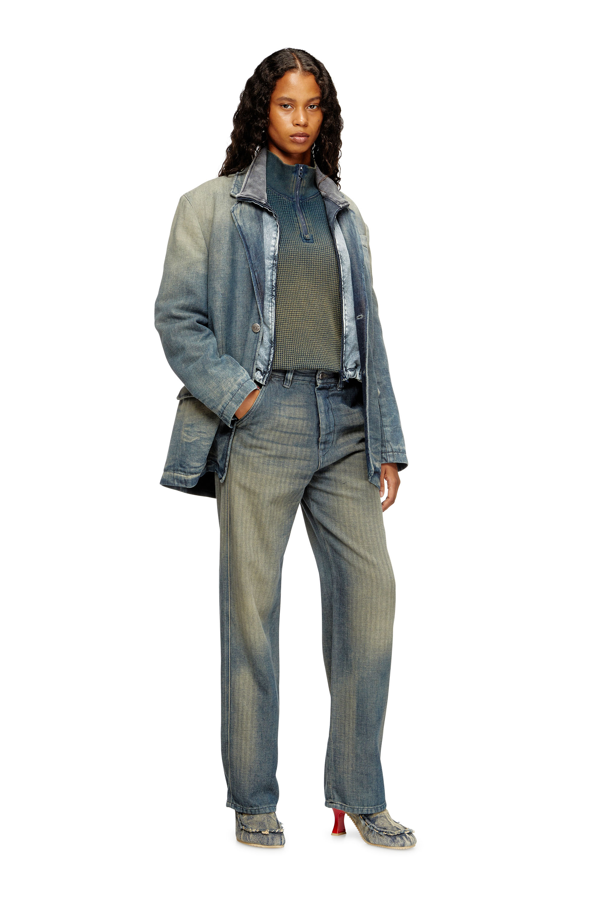 Diesel - D-REGER-D, Unisex Blazer aus schmutzigem Fischgräten-Denim in Grau/Blau - 7