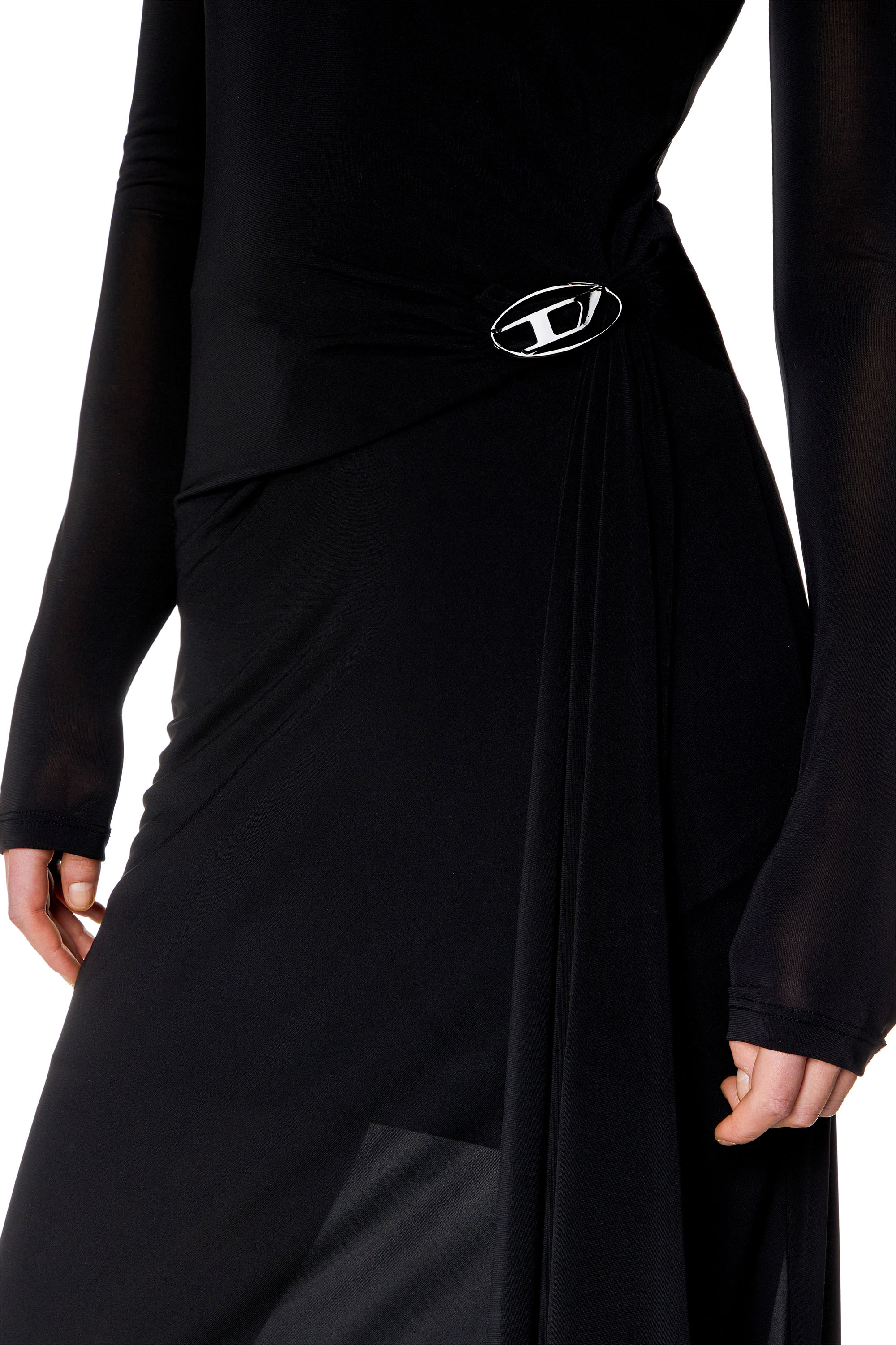 D-BLOS, Schwarz Diesel - D-BLOS, Damen Langes Rollkragenpulloverkleid mit drapiertem Einsatz in Schwarz - 4