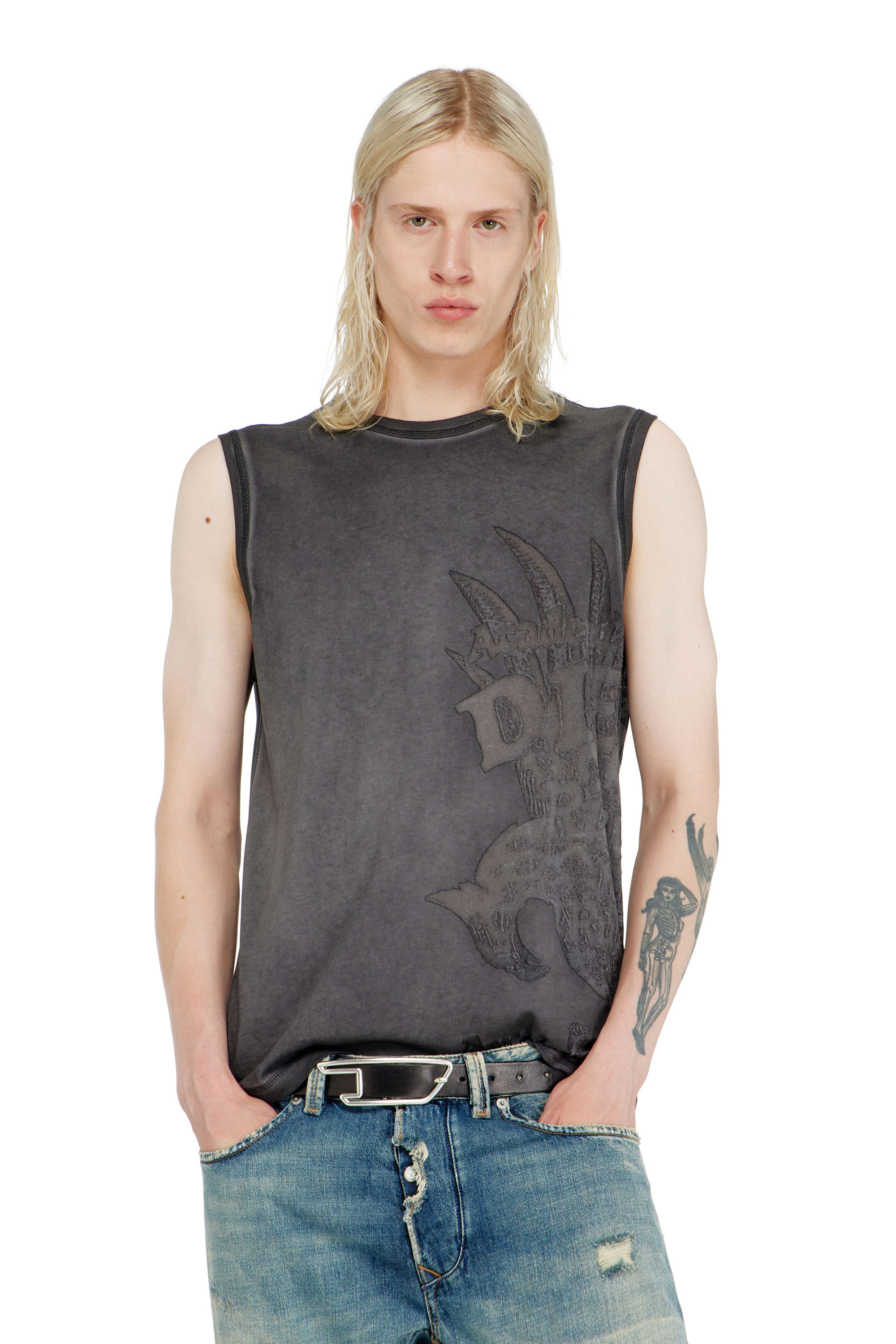 Diesel - T-RAWBISCO, Herren &Auml;rmelloses Jersey-Top mit gepr&auml;gten Grafiken in null - 1