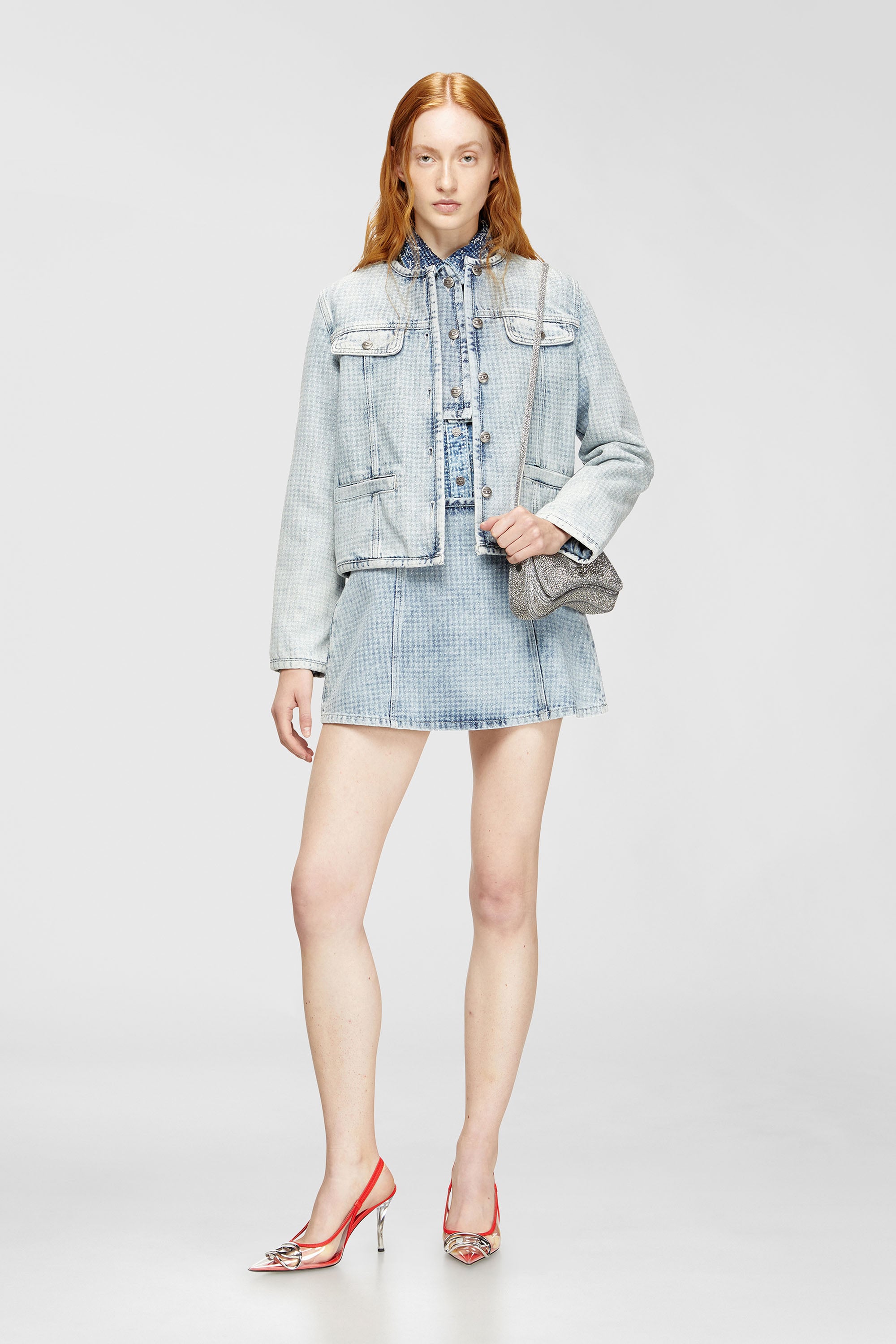 Diesel - DE-GRAFY-S, Damen Jacke aus grafischem Denim mit Kristallen in Hellblau - 2