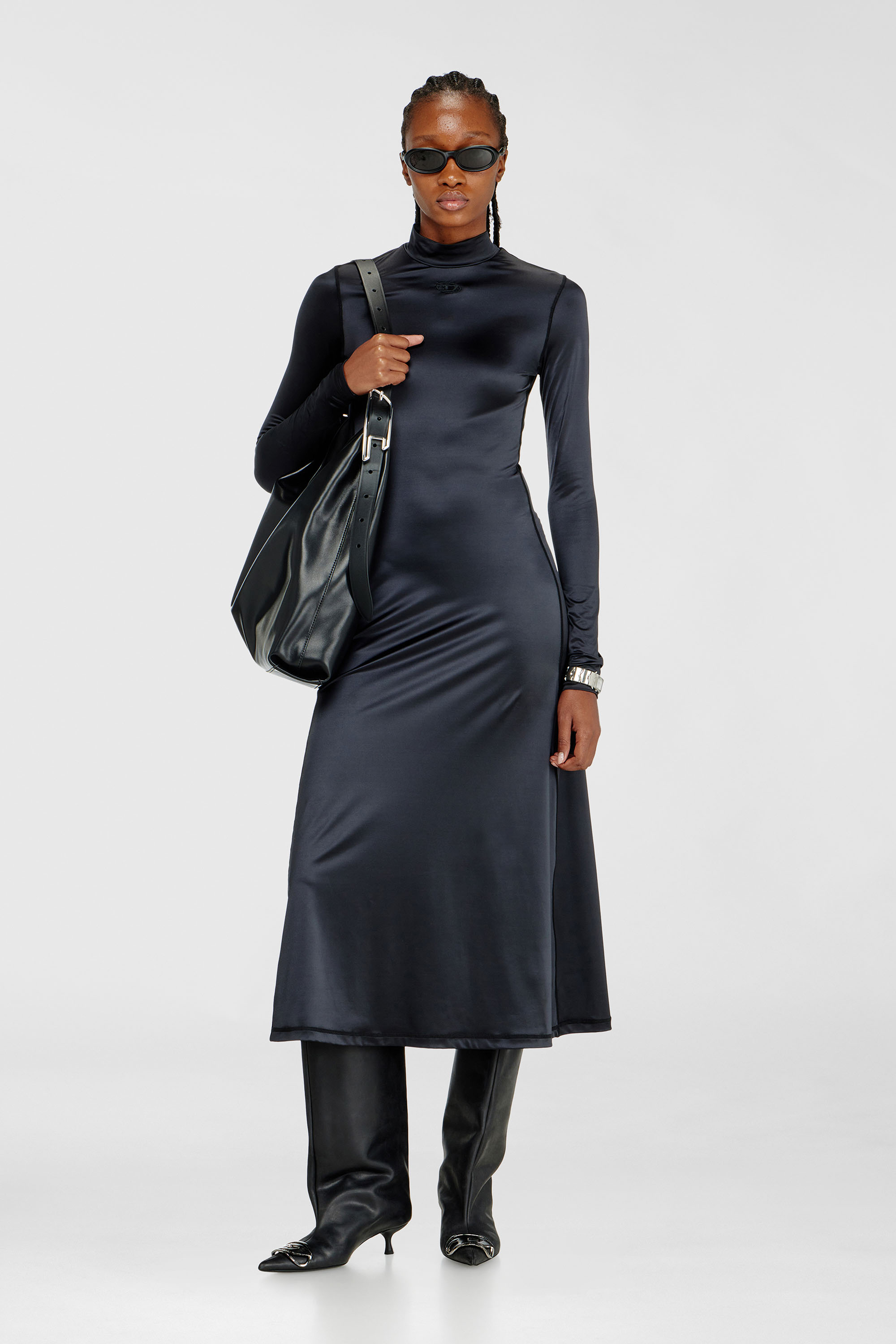 Diesel - D-UNGO, Damen Flie&szlig;endes Midikleid mit Rollkragen in Schwarz - 1