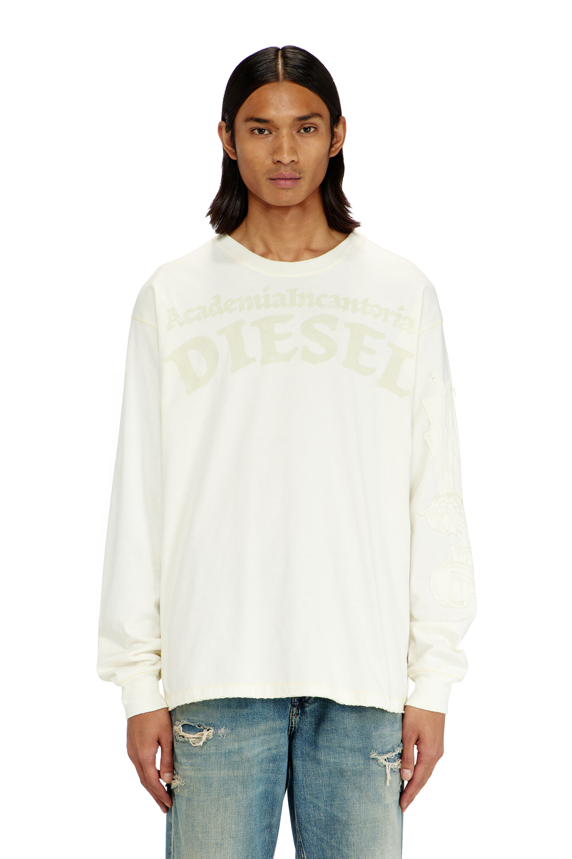 Diesel - T-NORM-LS-AA3, Herren Langarm-T-Shirt mit Prints und Patches in Wei&szlig; - 1