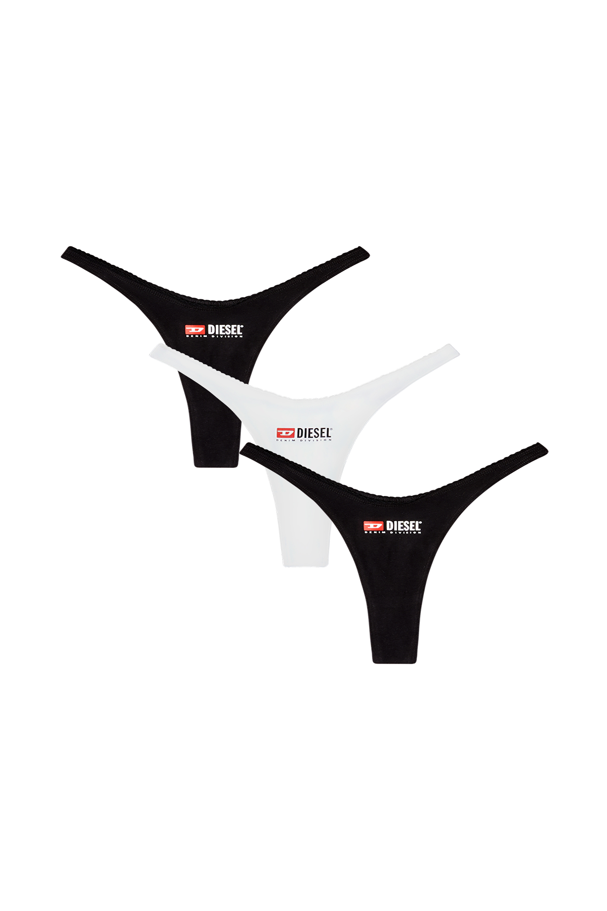 Diesel - MICRO-PUNCHY-D-CORE-3PACK, Damen 3er-Pack Strings aus Stretch-Baumwolle mit Logo in Schwarz - 1