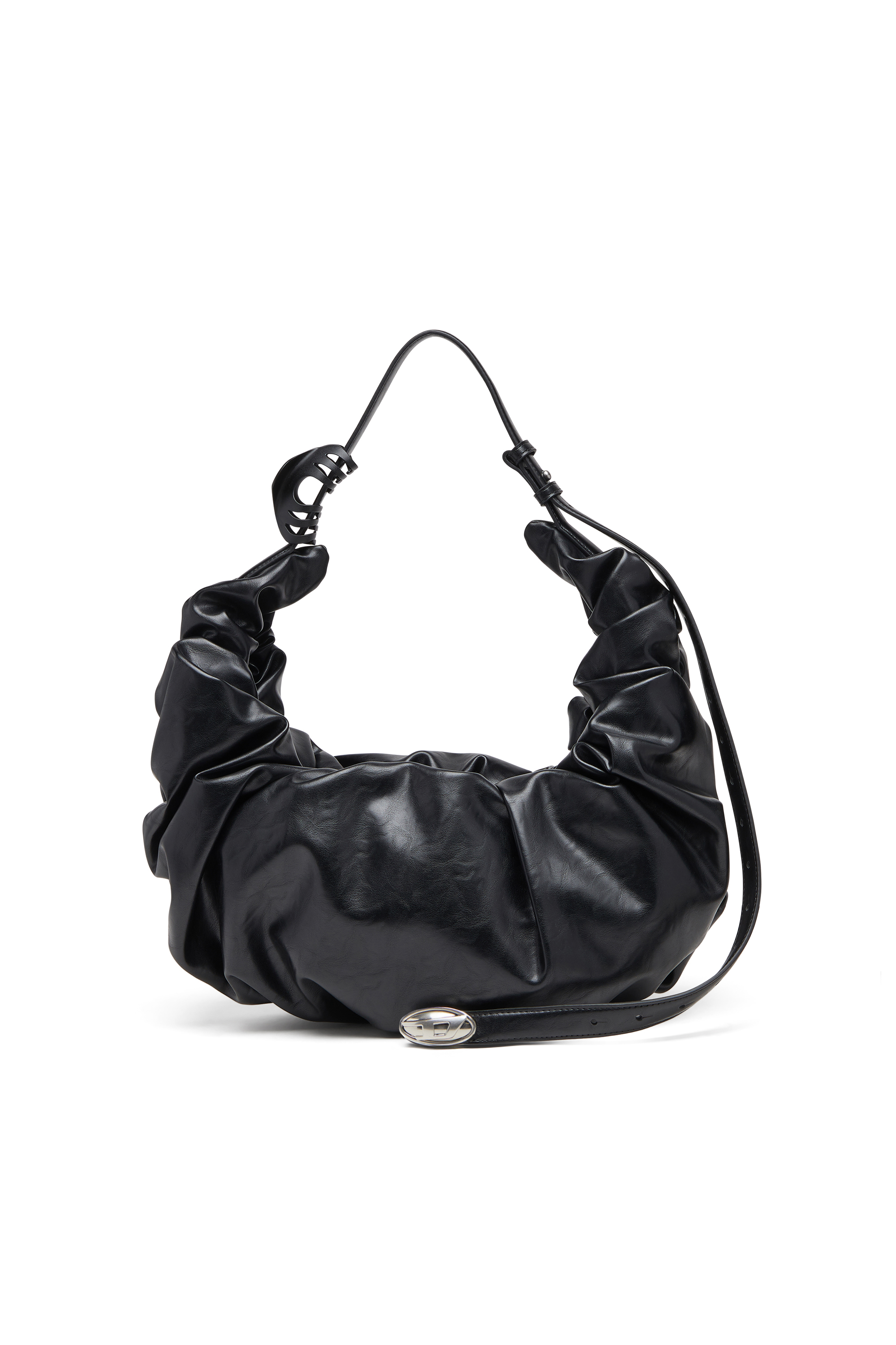 Diesel - GRAB-D HOBO L, Damen Große zerknitterte Hobo-Tasche aus glänzendem PU in Schwarz - 1
