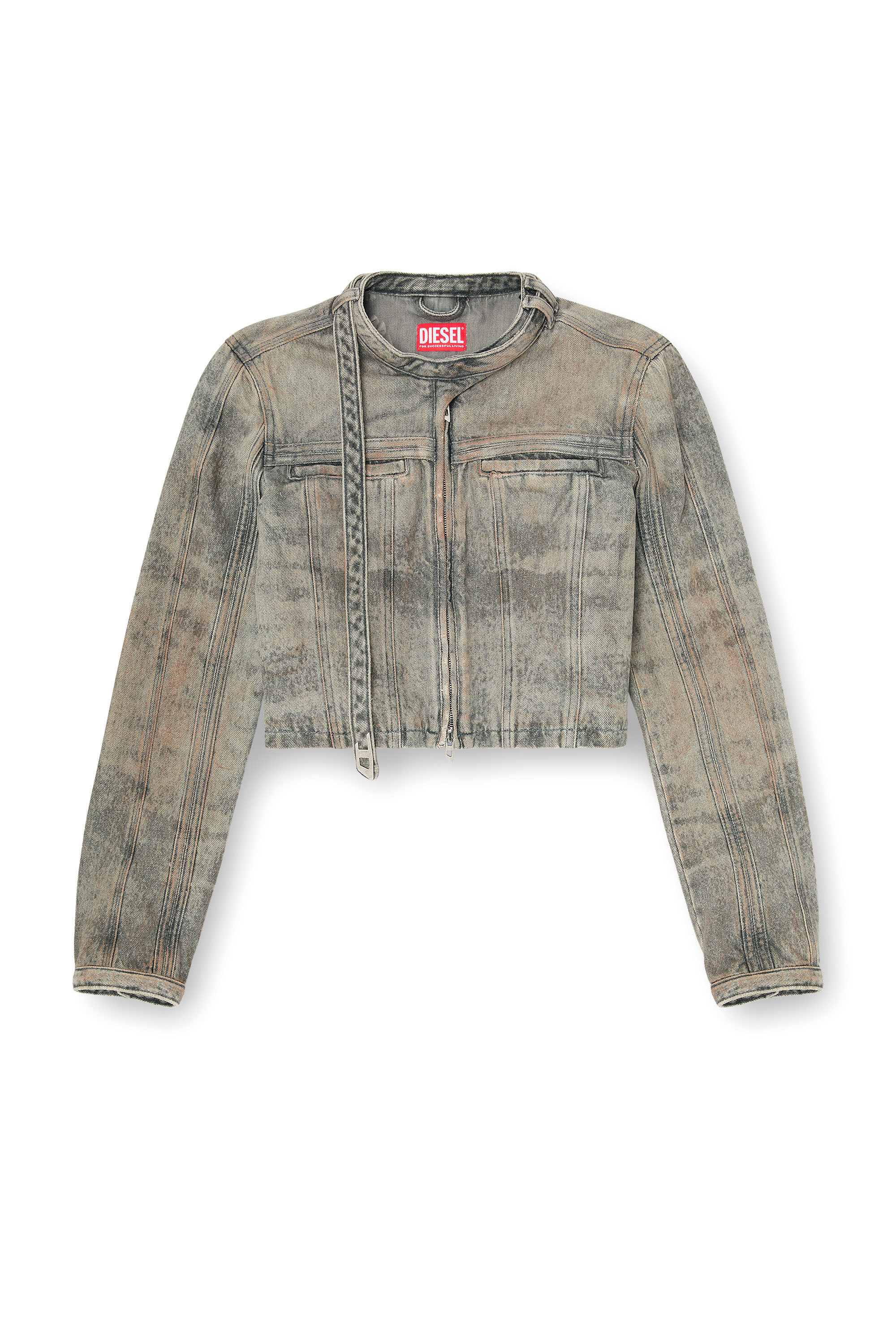 Diesel - DE-SAPHIX-FSI1, Damen Kurzjacke aus Baumwoll-Hanf-Satin-Denim in Grau - 2