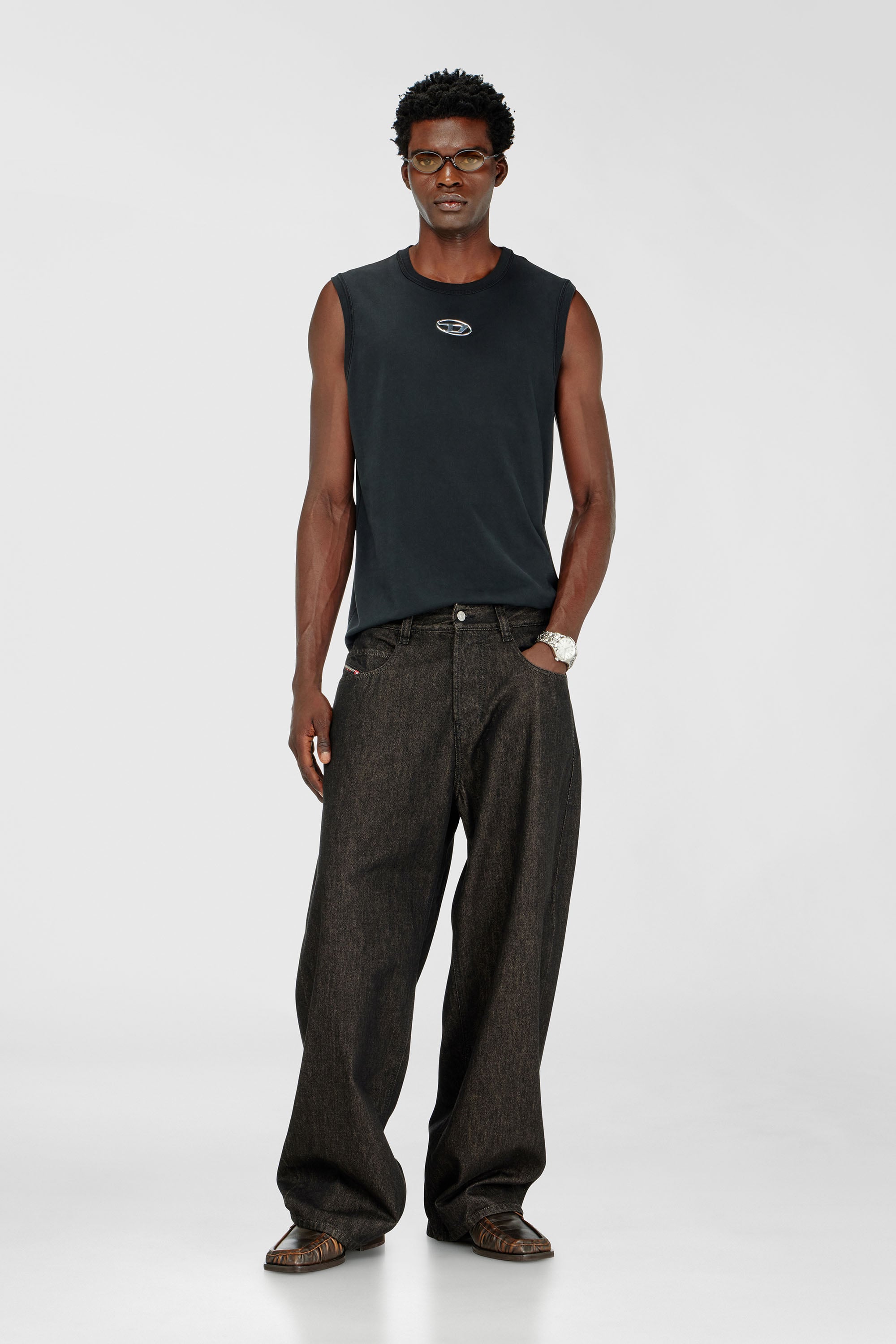 Diesel - T-BISCO-IOD, Man's Cotton tank top with metallic Oval D in Black - 1