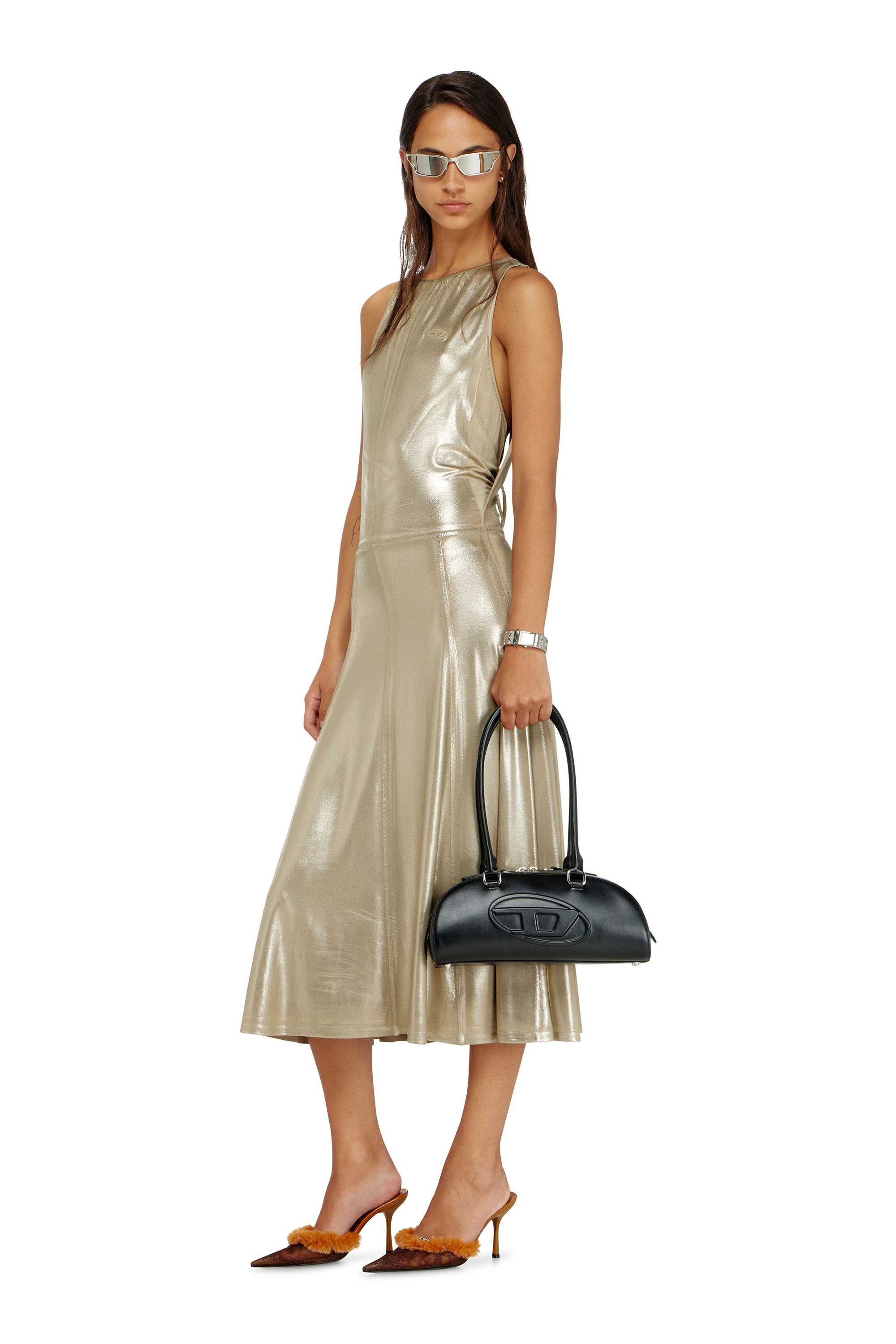 Diesel - D-DYVYNY, Damen Flie&szlig;endes Metallic-Midikleid mit offenem R&uuml;cken in null - 2