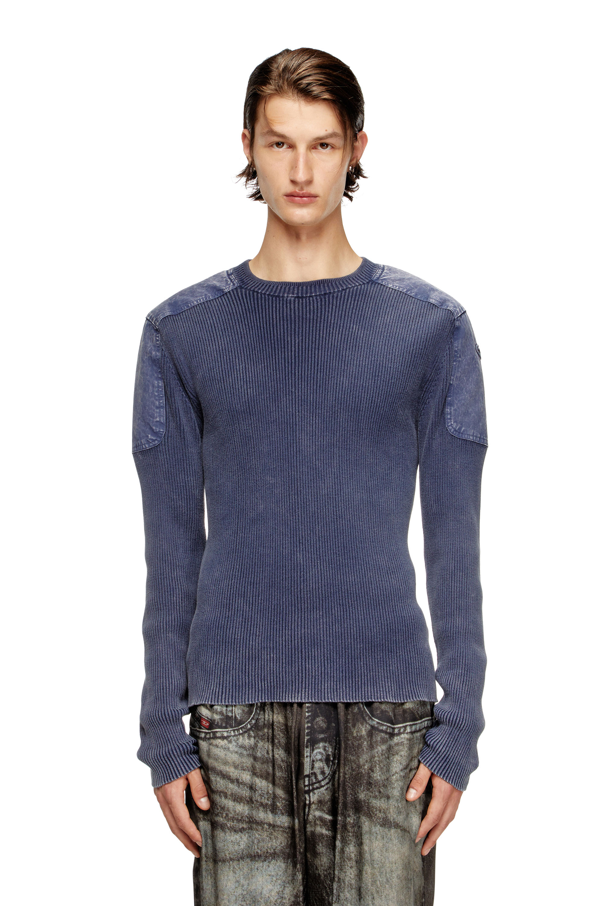 Diesel - K-MARTIN, Herren Pullover mit Schulterpartien aus Denim in Blau - 3