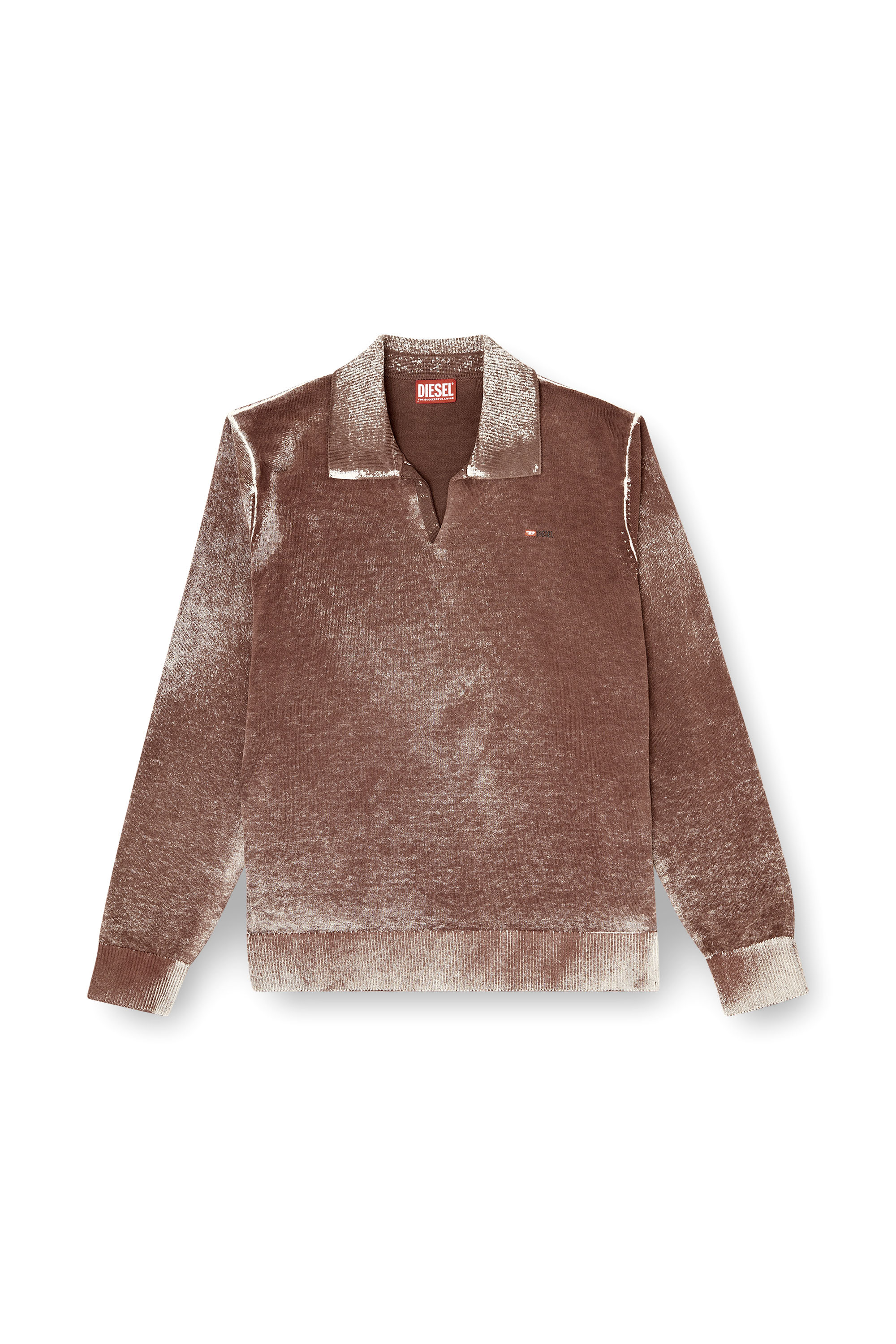 Diesel - K-LAWRENCE, Herren Polopullover mit verblasstem Rückseitendruck in Braun/Grau - 2