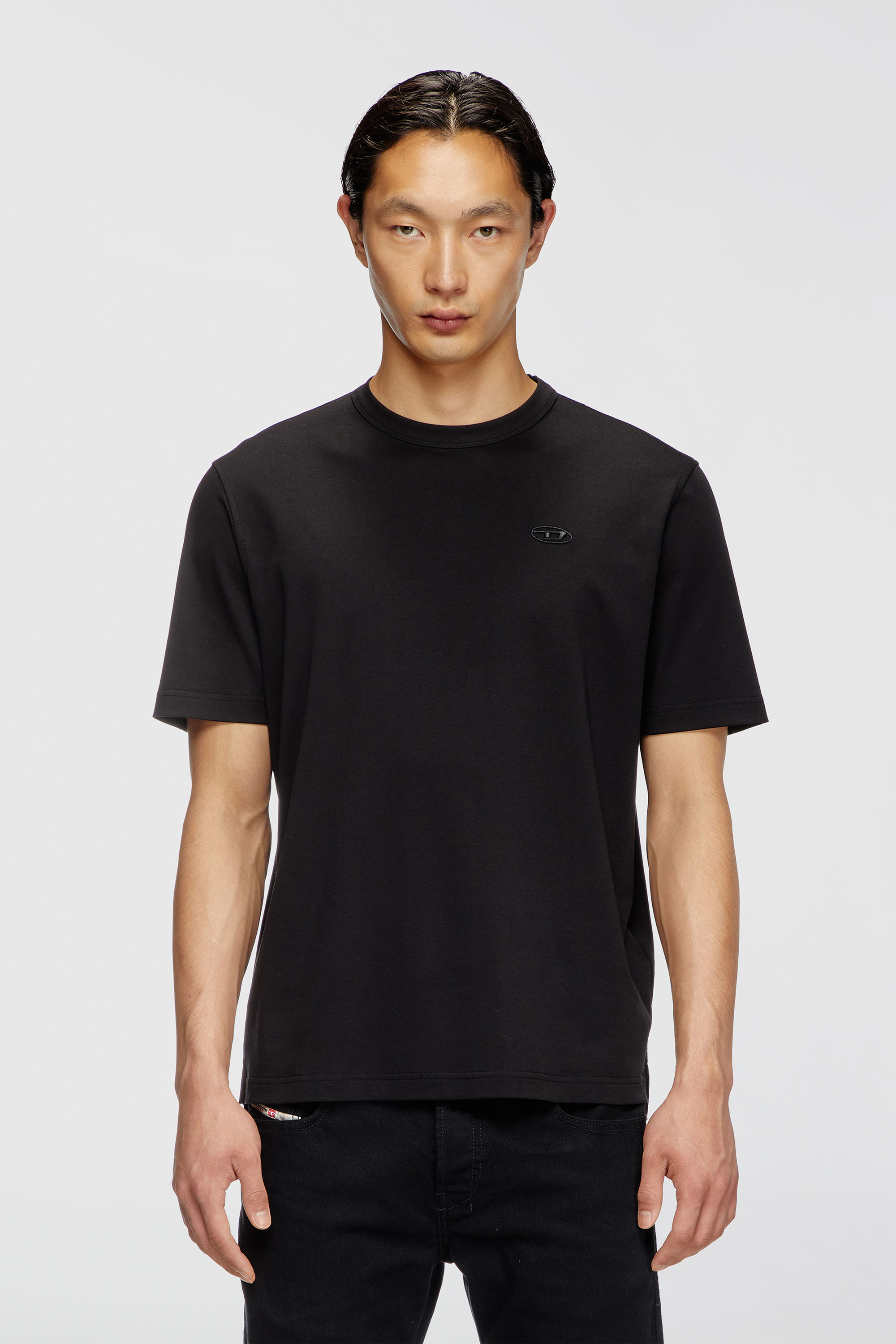 Diesel - T-ADJUST-SLITS-R17, Herren T-Shirt mit farblich abgestimmter Logo-Stickerei in Schwarz - 3