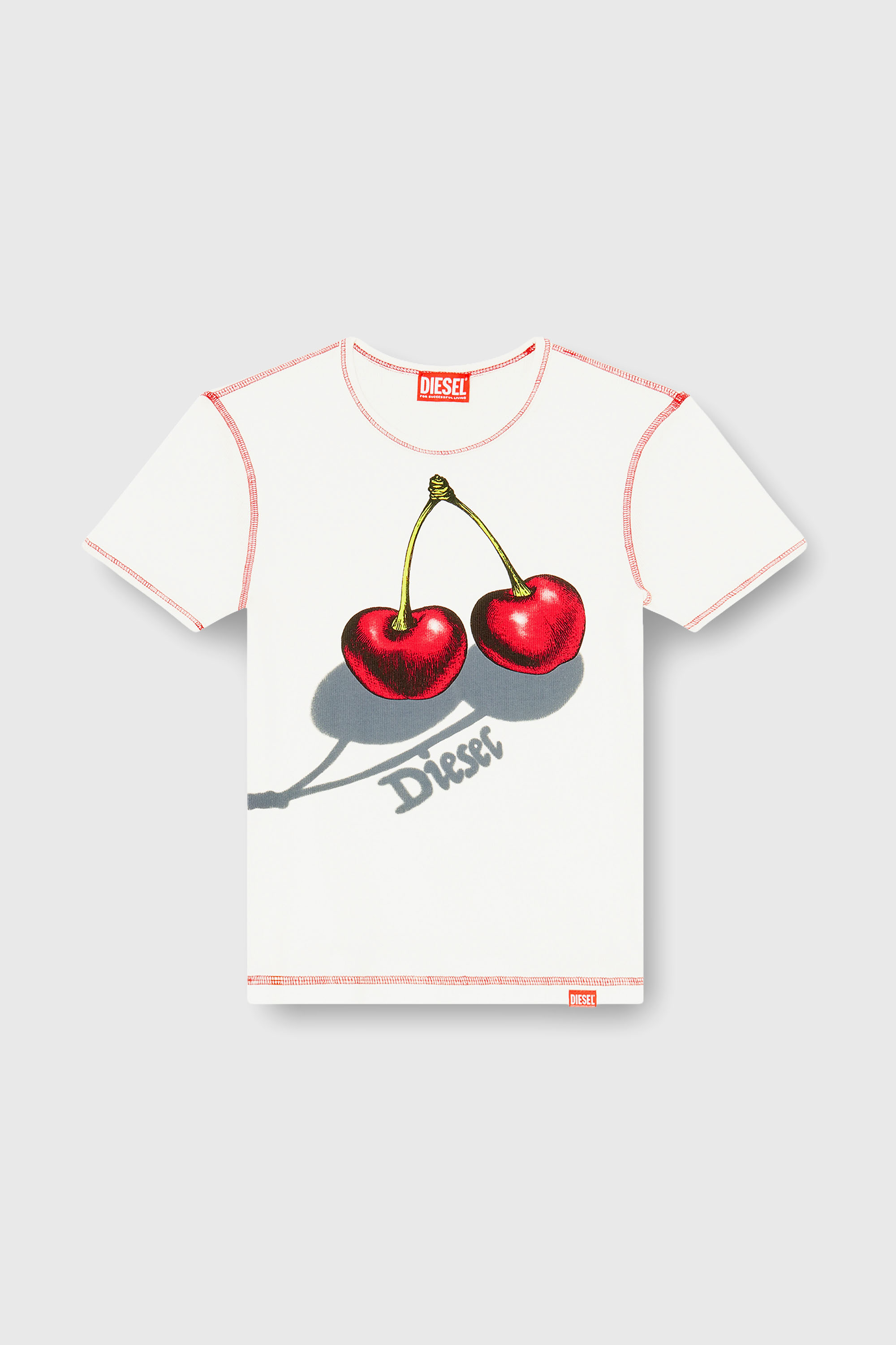 Diesel - SV-T-ELE-CHER, Damen Schlank geschnittenes Baumwoll-T-Shirt mit Kirschdruck in Wei&szlig; - 1