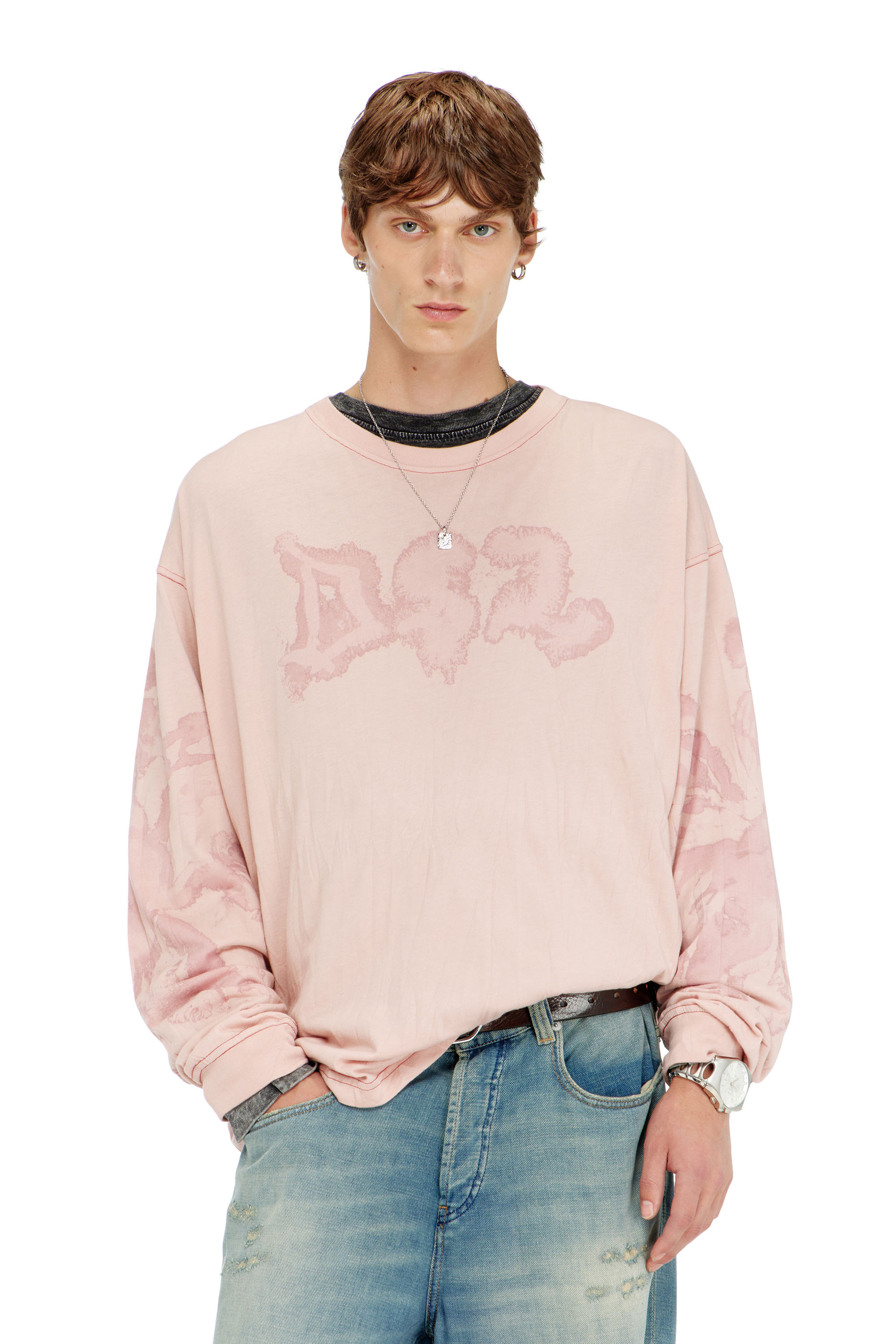 Diesel - T-BOXT-LS-AA4, Herren Locker long sleeve tee mit blotched print in Rosa - 1
