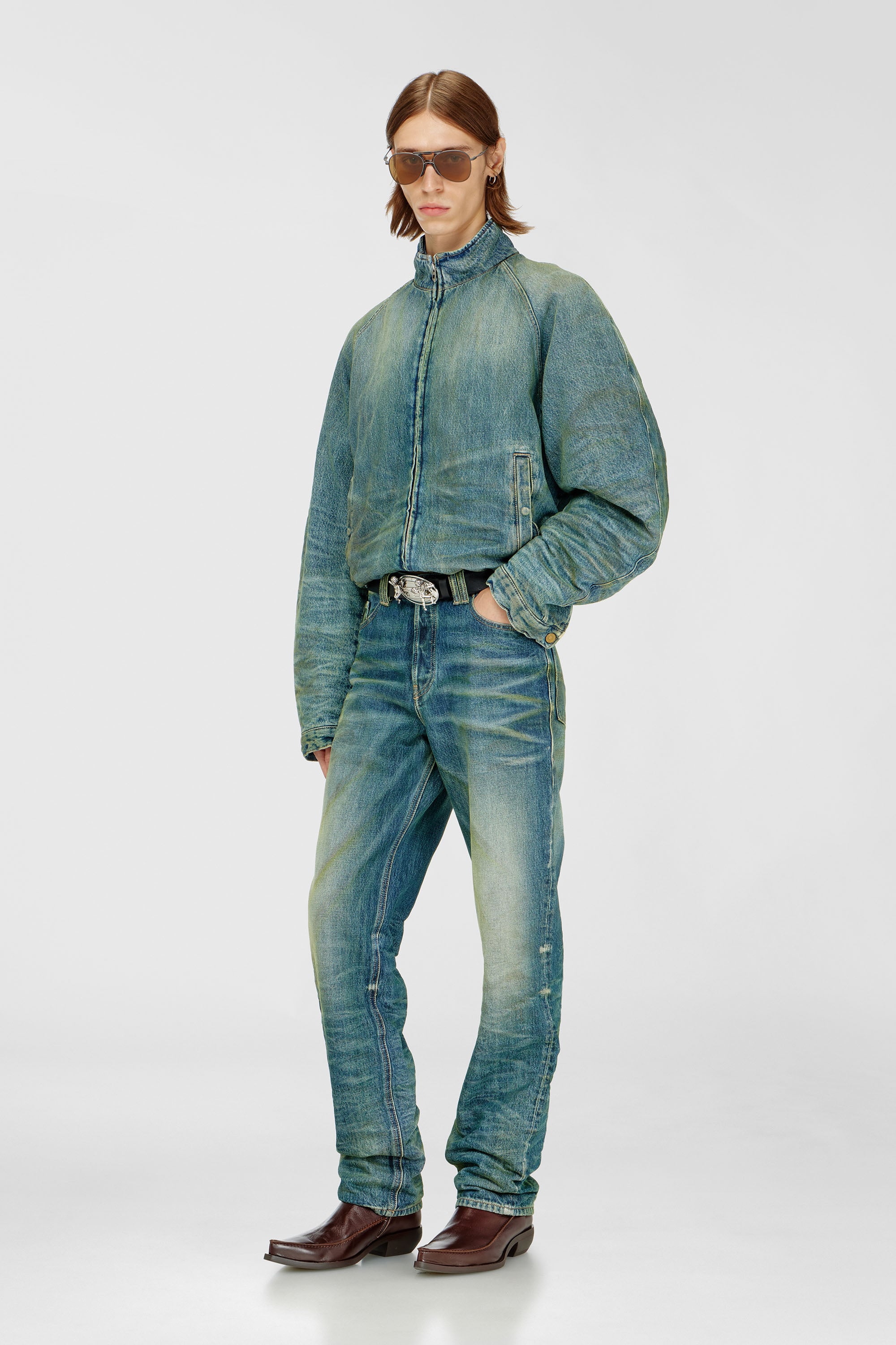 Diesel - D-BARUS-FSJ2, Herren Steppjacke aus Denim mit Knitter- und Used-Effekt in Mittelblau - 2