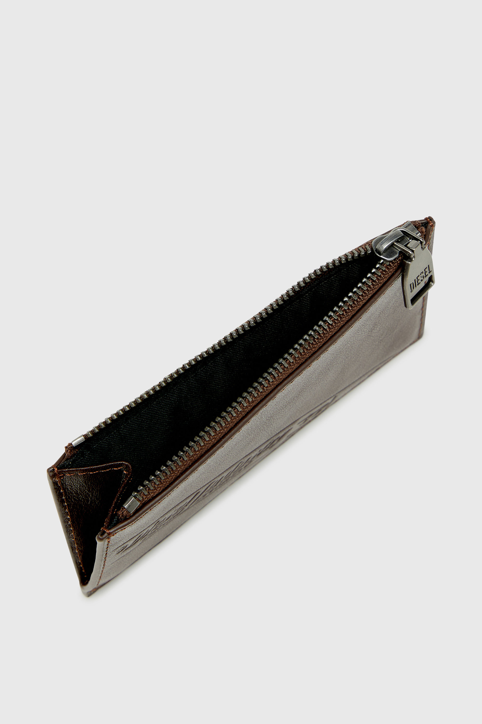 Diesel - FLAG-D CARD HOLDER III, Herren Leder-Kartenetui mit Rei&szlig;verschluss in Braun - 3