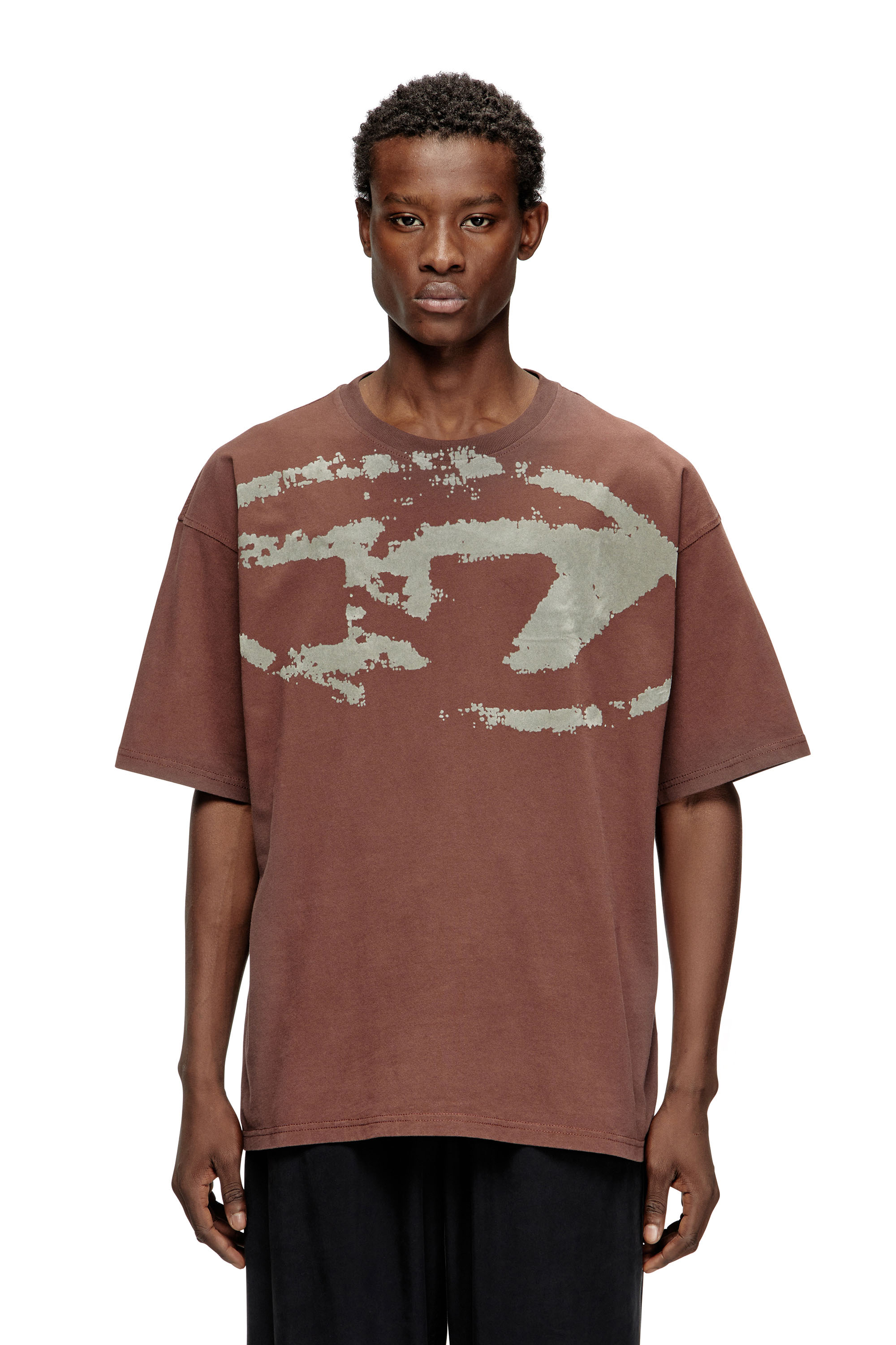 Diesel - T-BOXT-N14, Herren T-Shirt mit beflocktem Distressed-Logo in Braun - 1