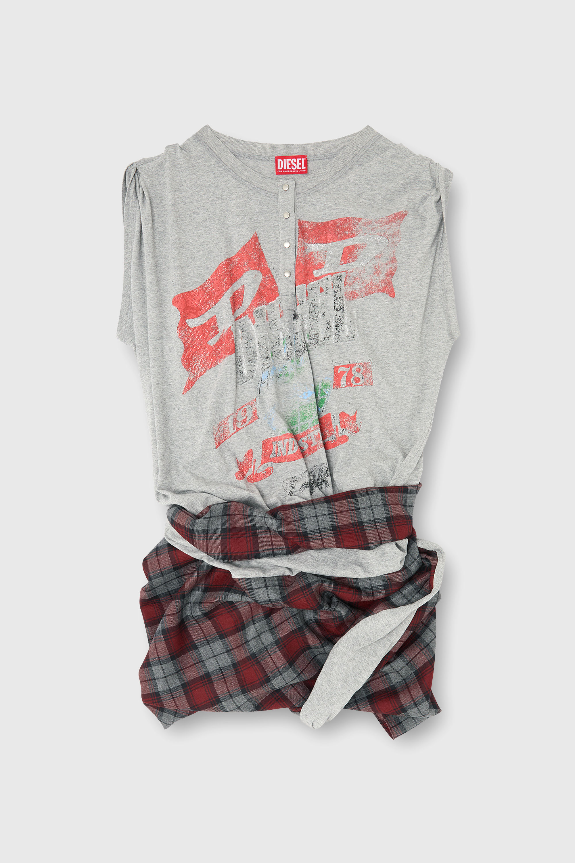 Diesel - J-VOXA-CHECK, Damen Overall aus Jersey und kariertem Wollstoff in Rot/Grau - 2