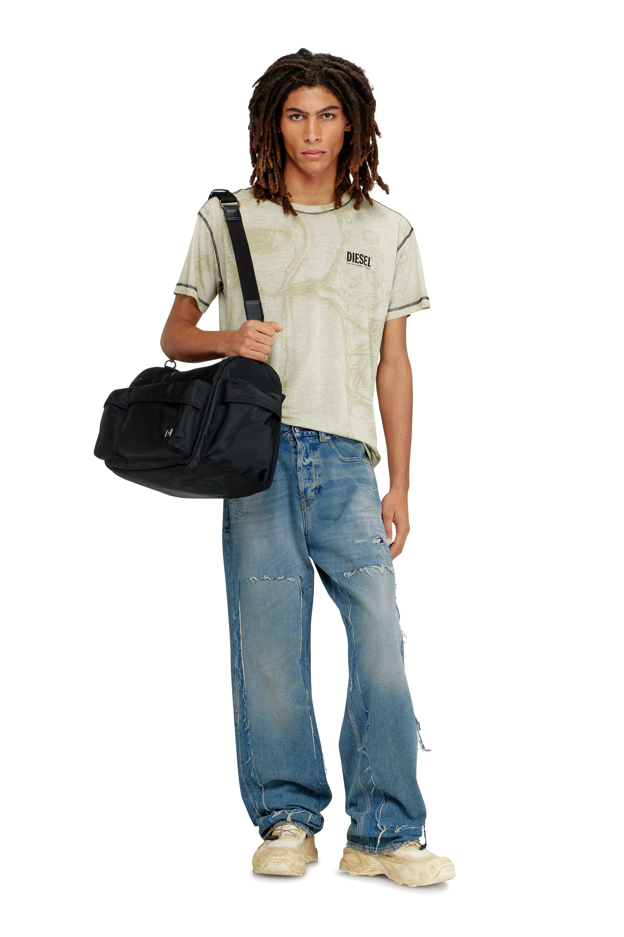 Diesel - T-NORM-V15, Herren Hanf-Baumwoll-T-Shirt mit Allover-Print in Grau - 1