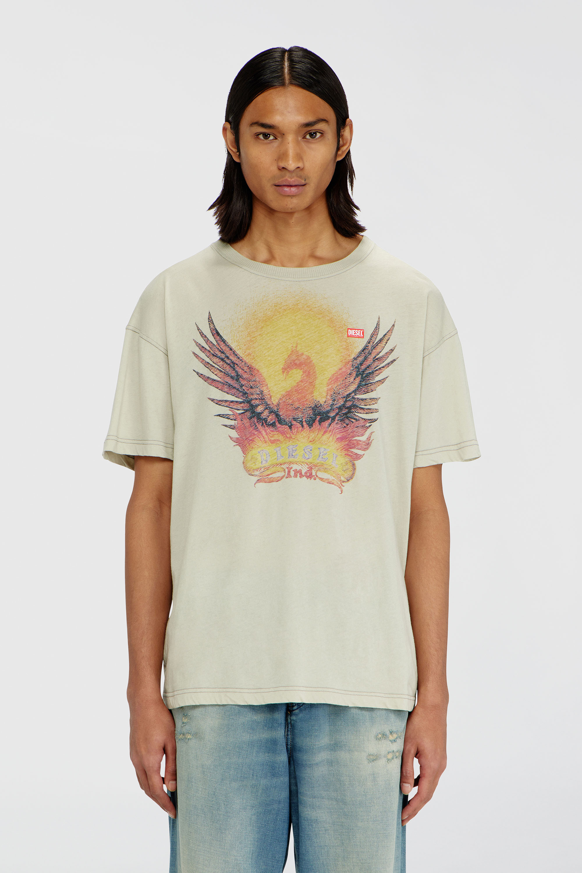 Diesel - T-NORM-AA1, Herren Regul&auml;res T-Shirt mit Ph&ouml;nix-Print in Beige - 3