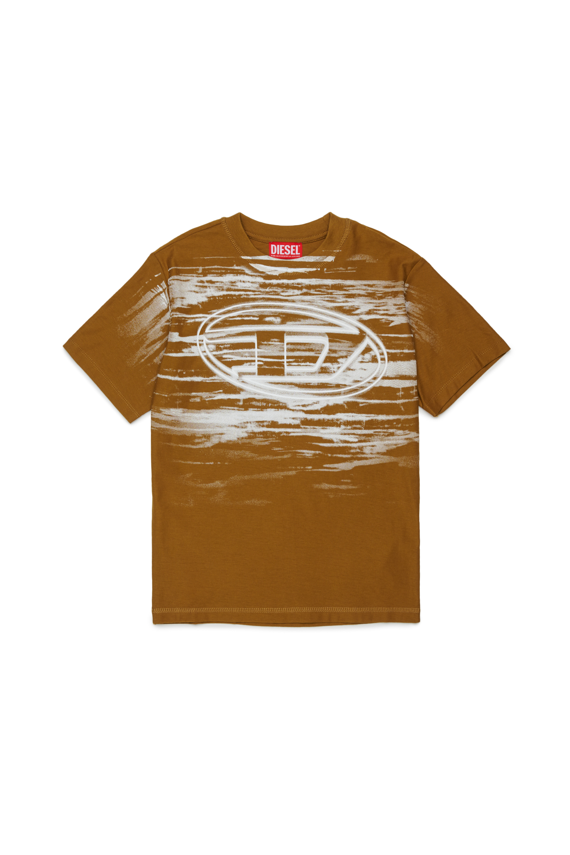 Diesel - TFRIT OVER, Herren T-shirt mit Oval D Logo und Streifeneffekt in Braun - 1