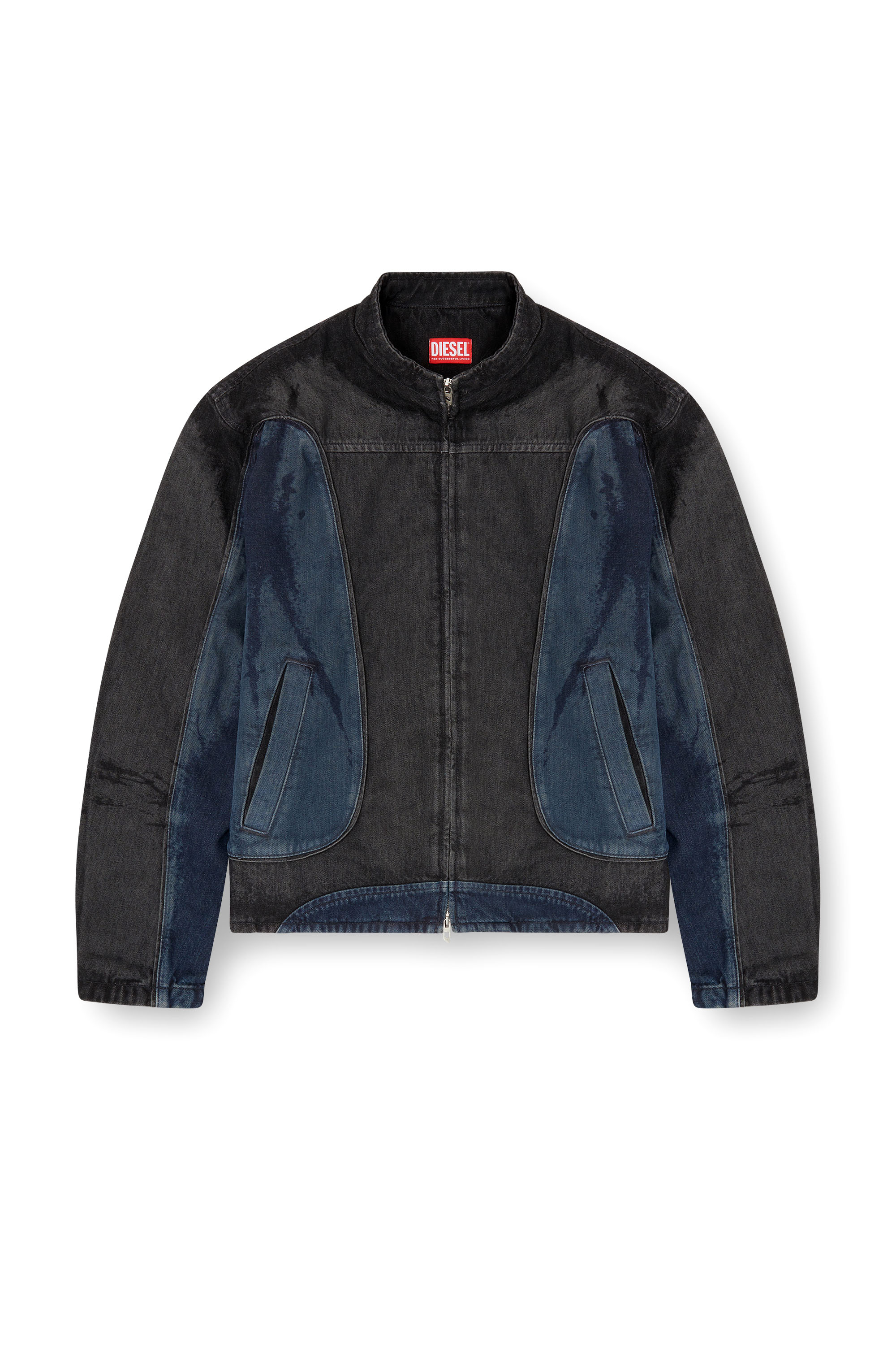 Diesel - D-BLENK-S, Herren Bikerjacke aus zweifarbigem Denim in Schwarz/Blau - 3