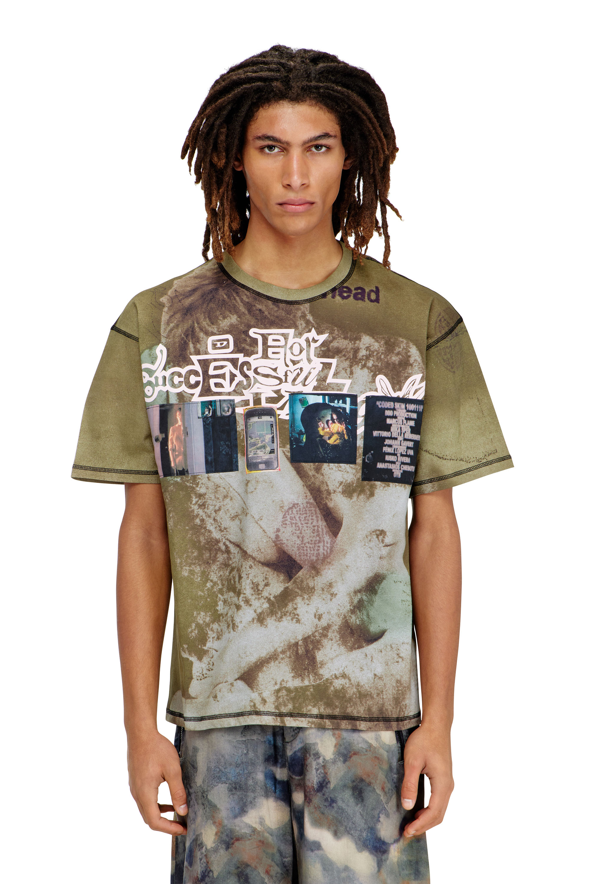 Diesel - T-BOXT-V5, Herren Legeres T-Shirt mit Allover-Prints und Applikationen in Gr&uuml;n - 1