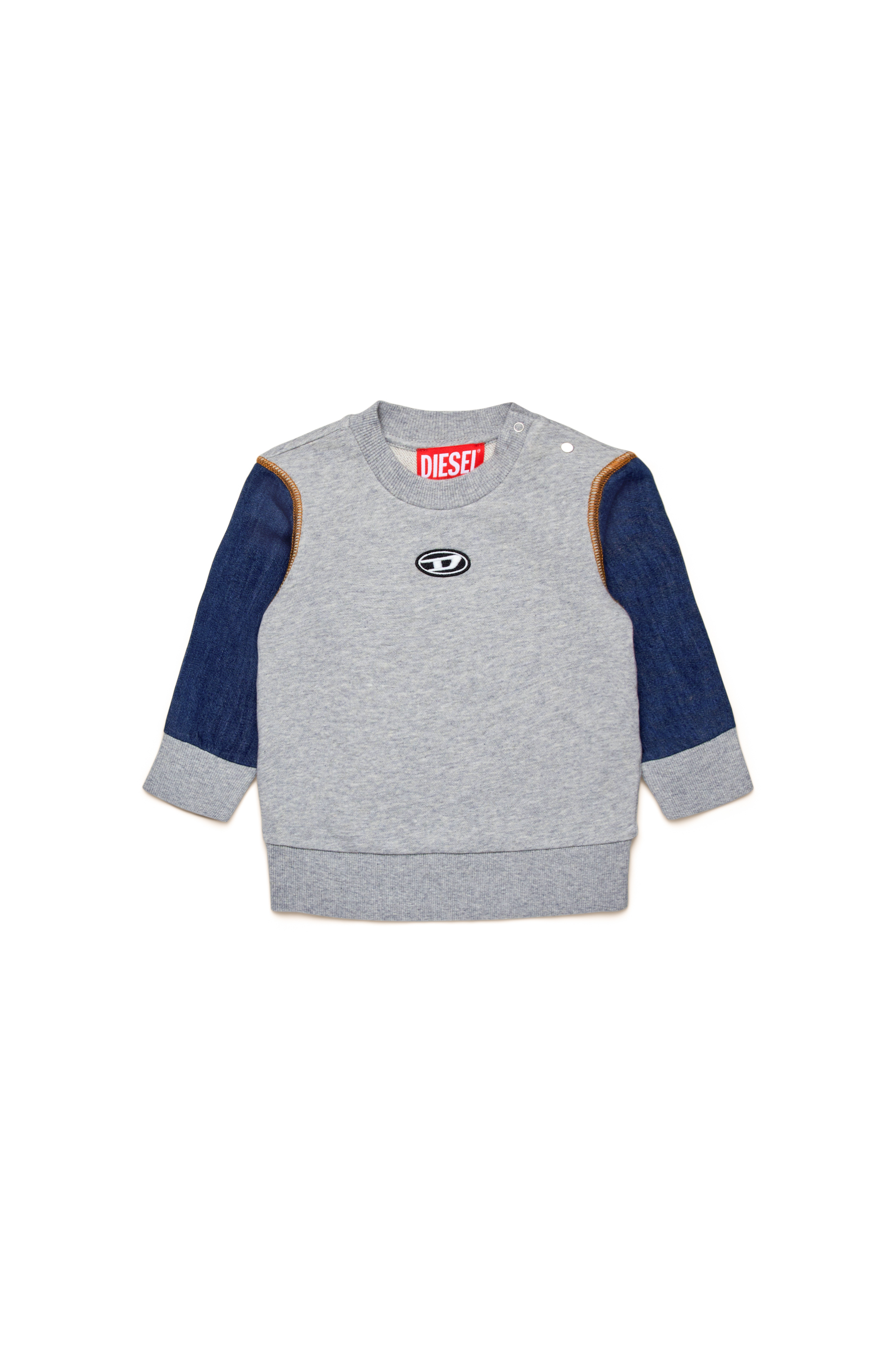 Diesel - SNOAHB, Unisex Sweatshirt mit Denim-Ärmeln in Grau/Blau - 1