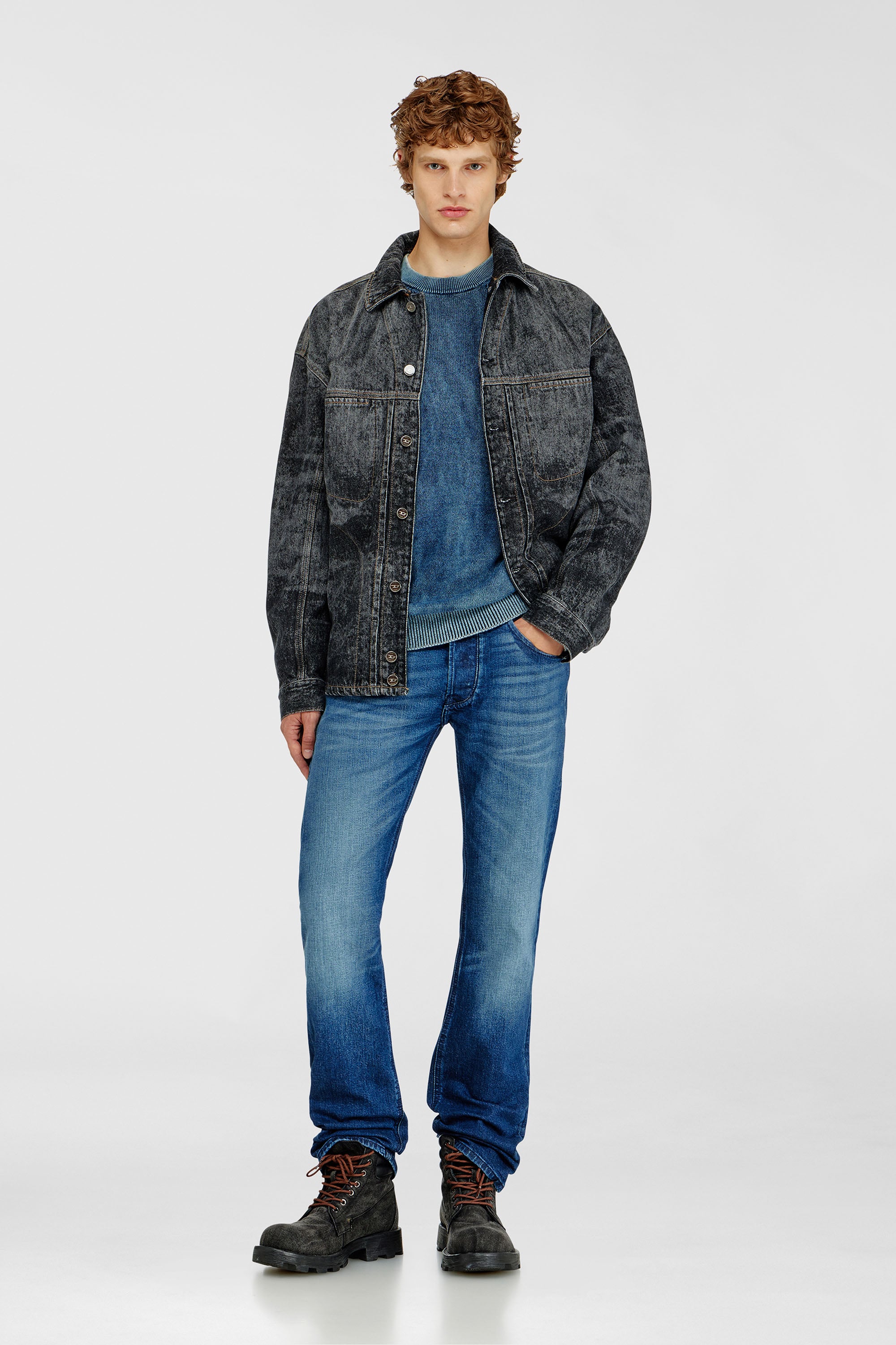 Diesel - K-PERNE, Herren Pullover in Denim-Optik mit Patch-Effekten in Mittelblau - 2