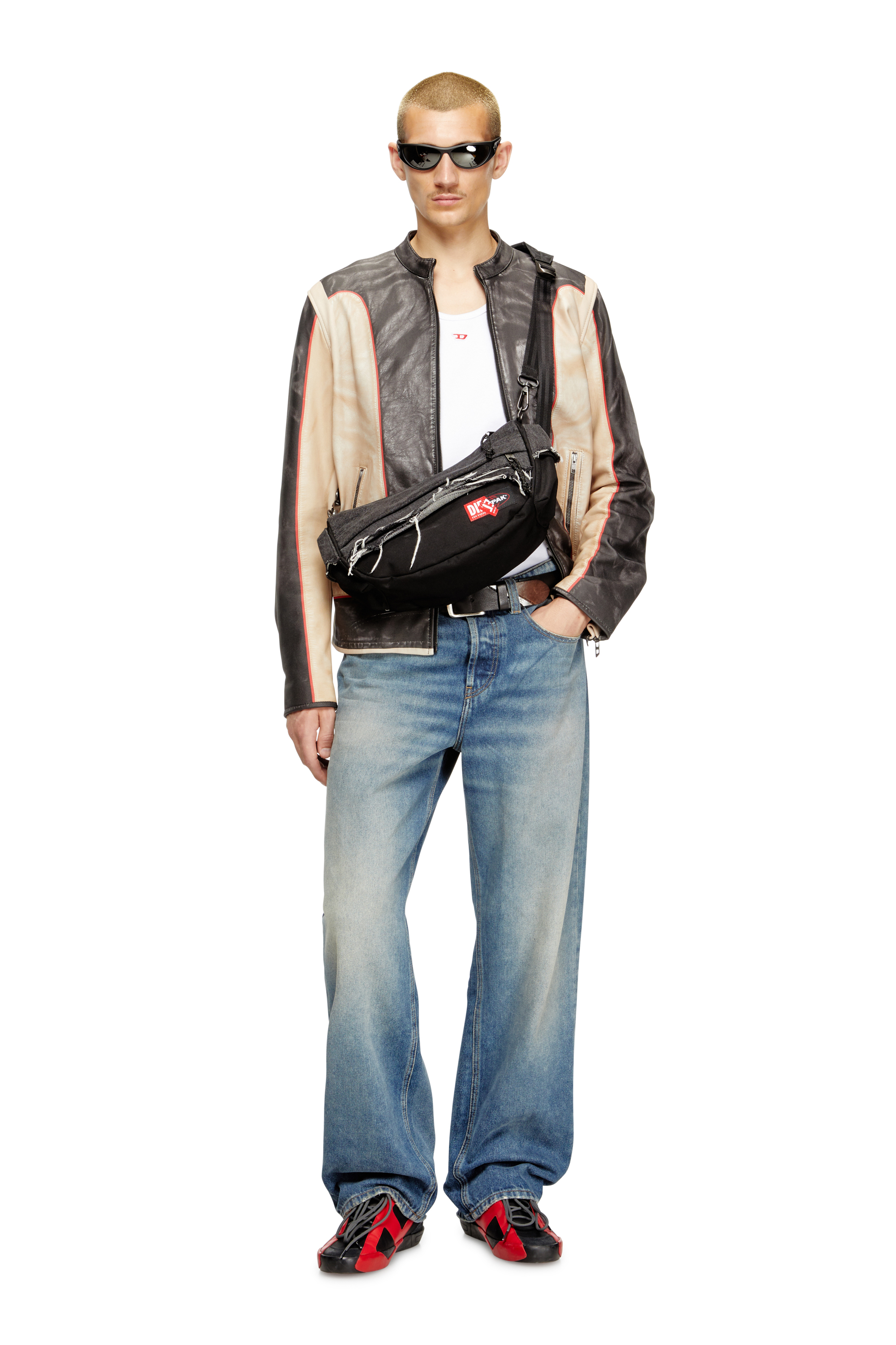 Diesel - DIESEL SHOULDER BAG, Unisex Schultertasche aus Destroyed-Denim und CORDURA® in Schwarz - 2