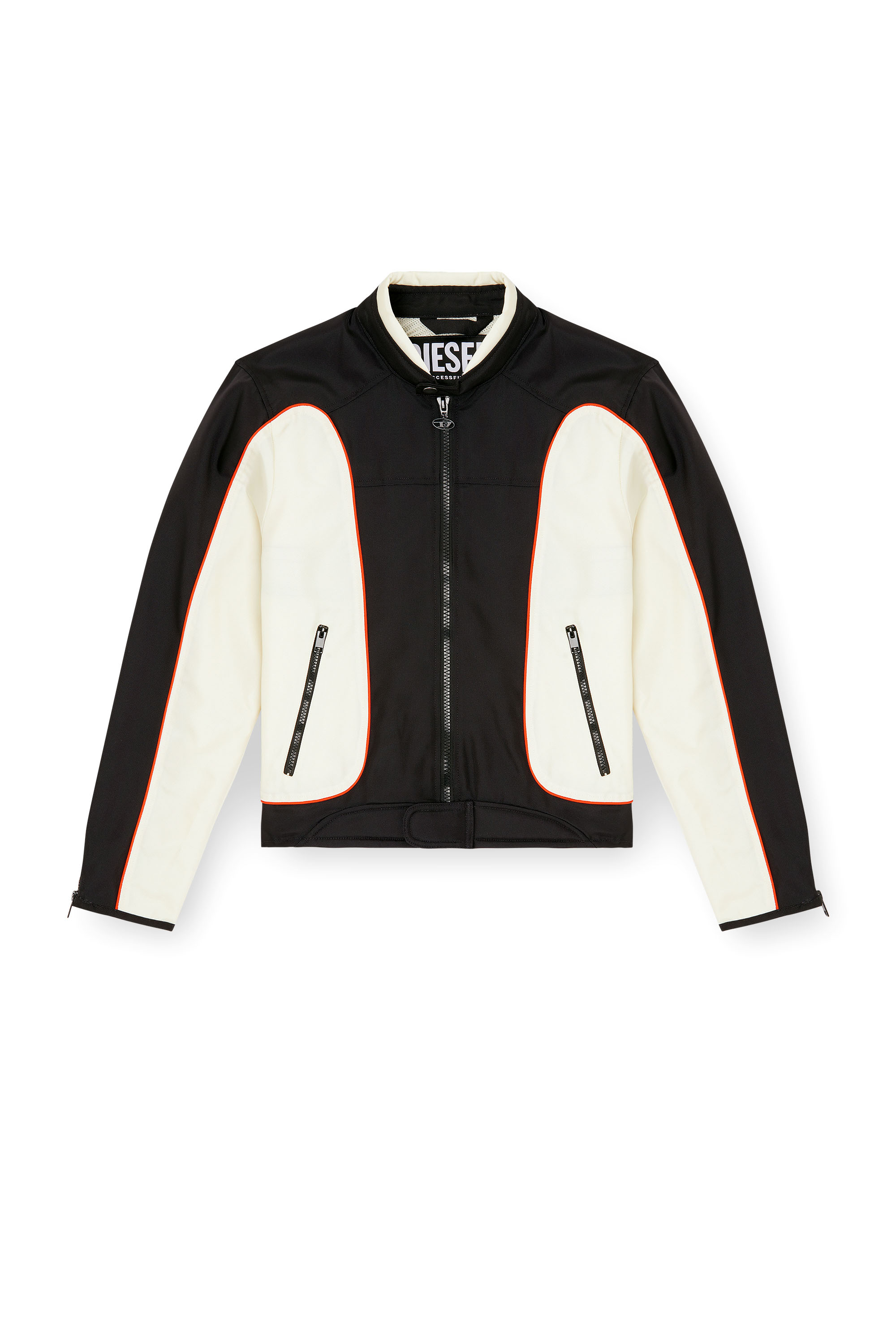 Diesel - J-BLINK-A, Herren Colour-Block-Biker-Jacke mit Paspelierung in Weiss/Schwarz - 3