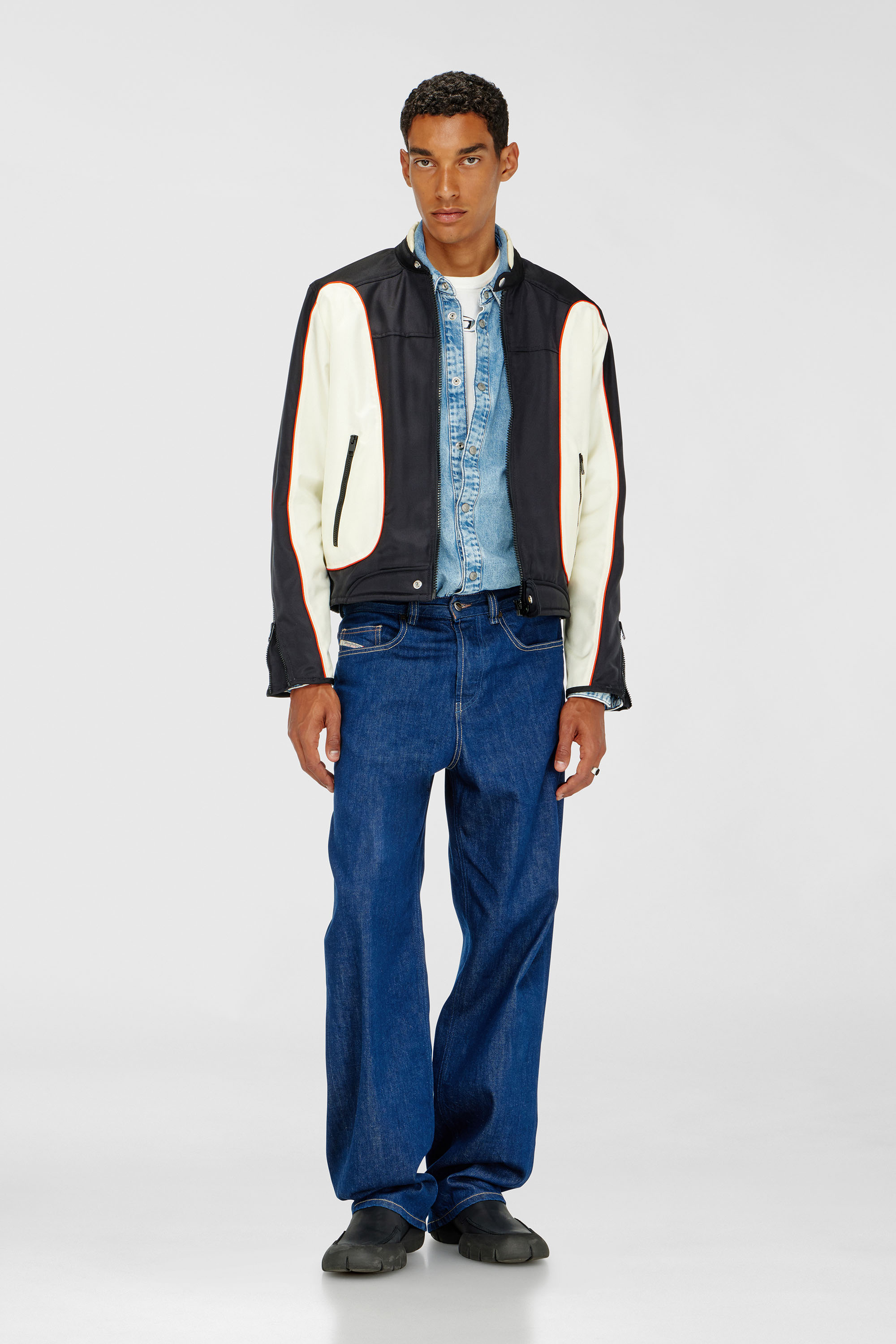 Diesel - J-BLINK-A, Herren Colour-Block-Biker-Jacke mit Paspelierung in Weiss/Schwarz - 2