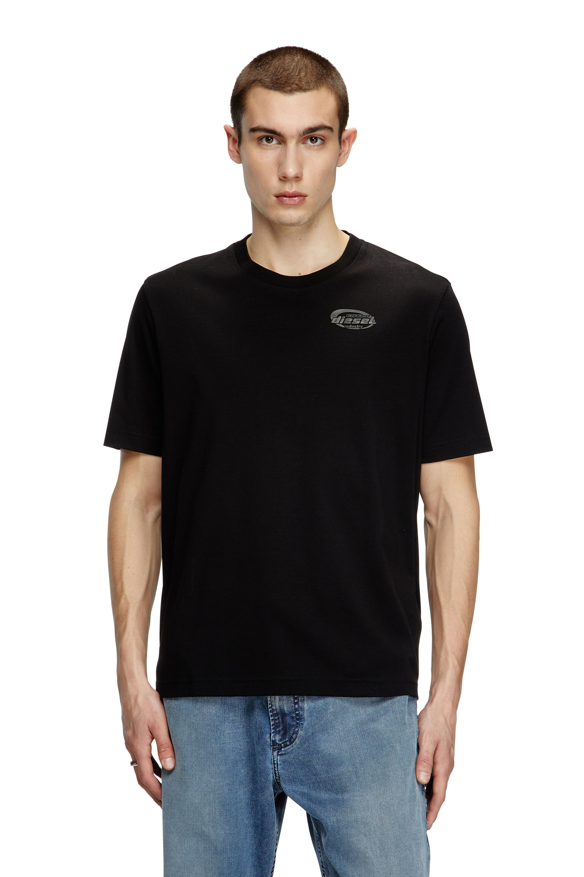 Diesel - T-MADJUST-R2, Herren T-Shirt aus merzerisierter Baumwolle mit Ton in Ton Logo in Schwarz - 1