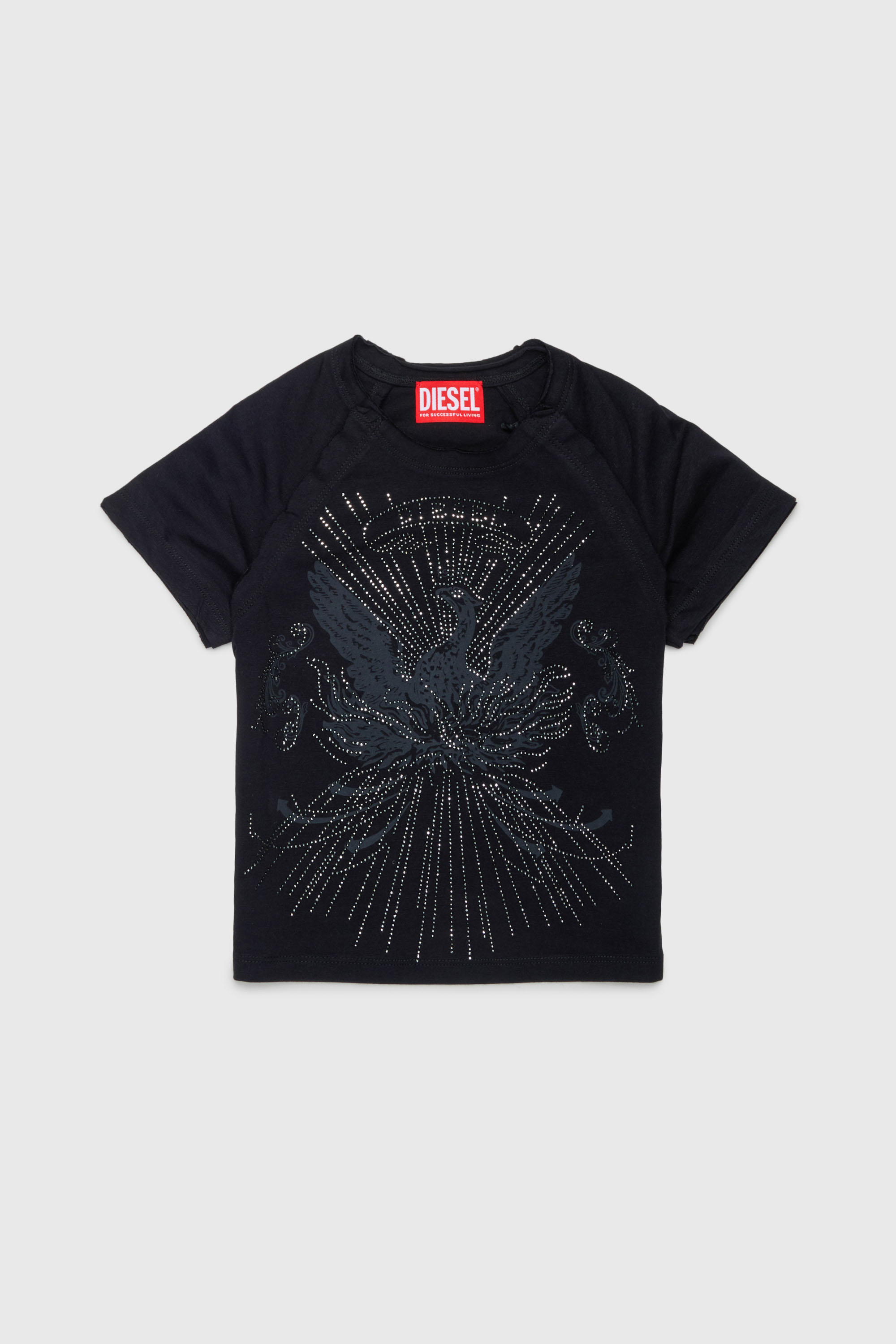 Diesel - TAROWEENA, Damen T-Shirt mit verziertem Ph&ouml;nix-Motiv in Schwarz - 1