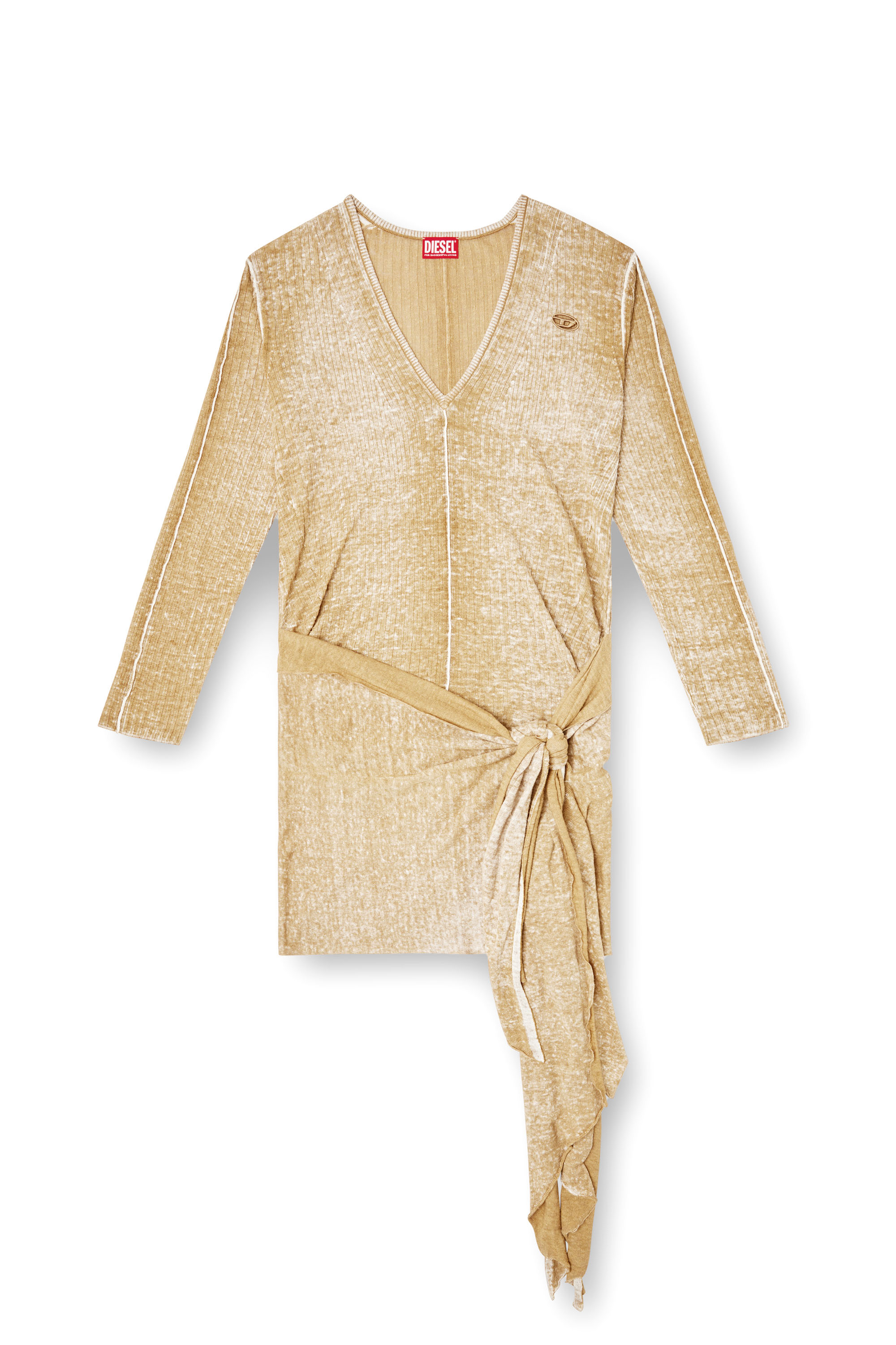 Diesel - M-EGAKNOT, Damen Gestricktes Kleid mit Hüftbindung in Hellbraun - 2