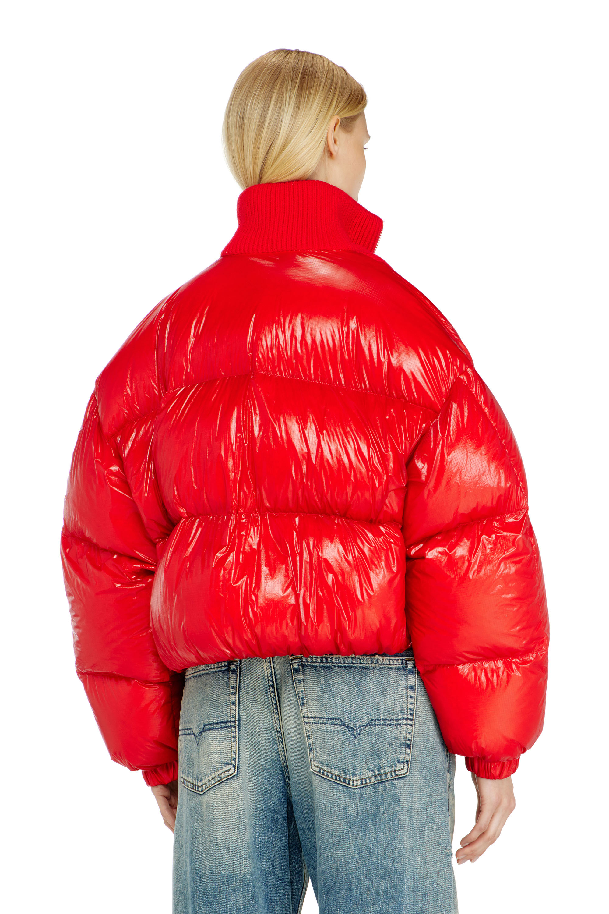 Diesel - W-ARRIOR, Damen Daunen-Steppjacke aus Ripstop mit Strickkragen in Rot - 4