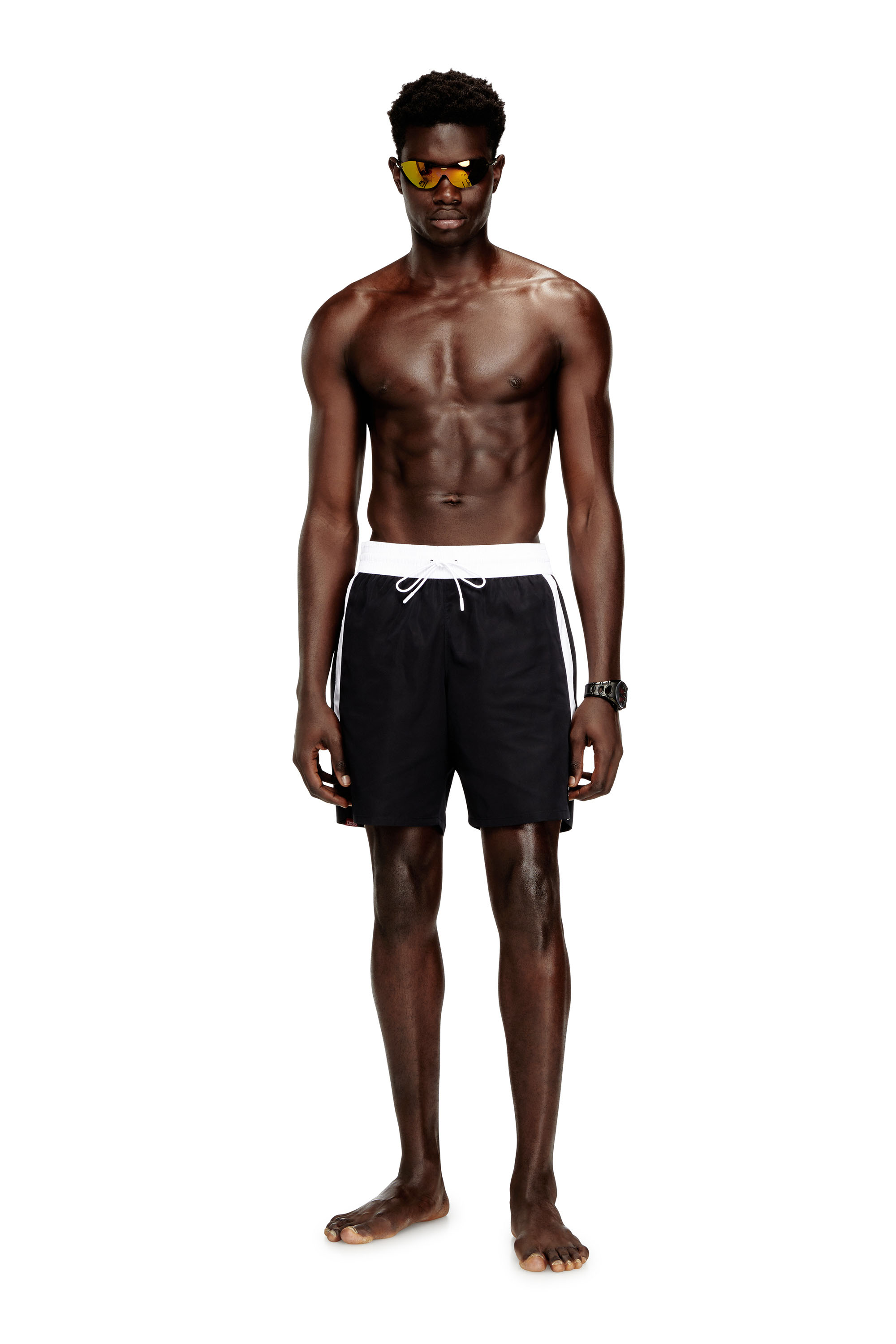 Diesel - BOXER-46-D-POP, Herren Badeshorts mit kontrastierendem Bund in Schwarz - 1