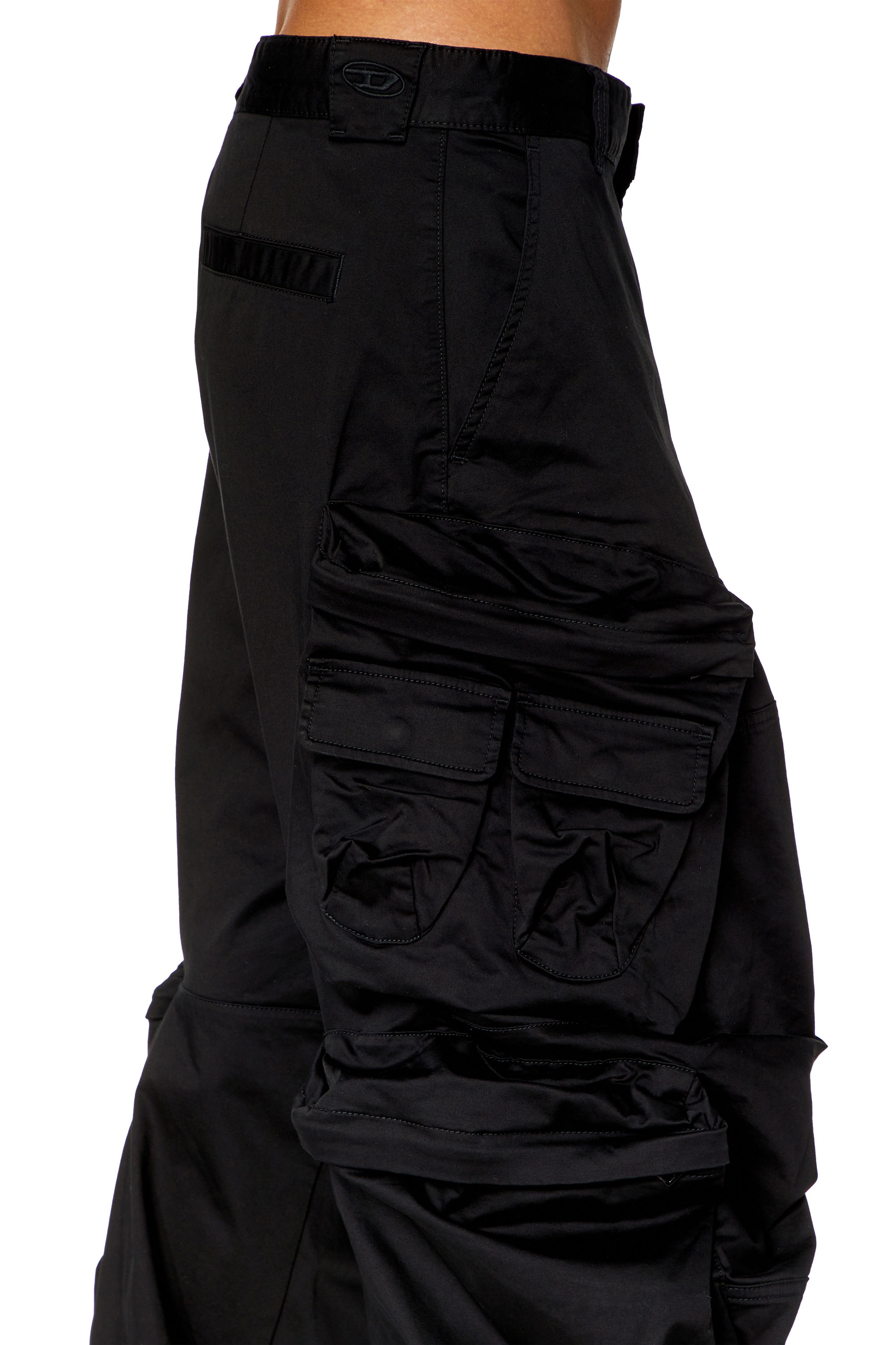 Diesel - P-HUGES-NEW, Man Cargo pants in stretch cotton satin in Black - Image 4