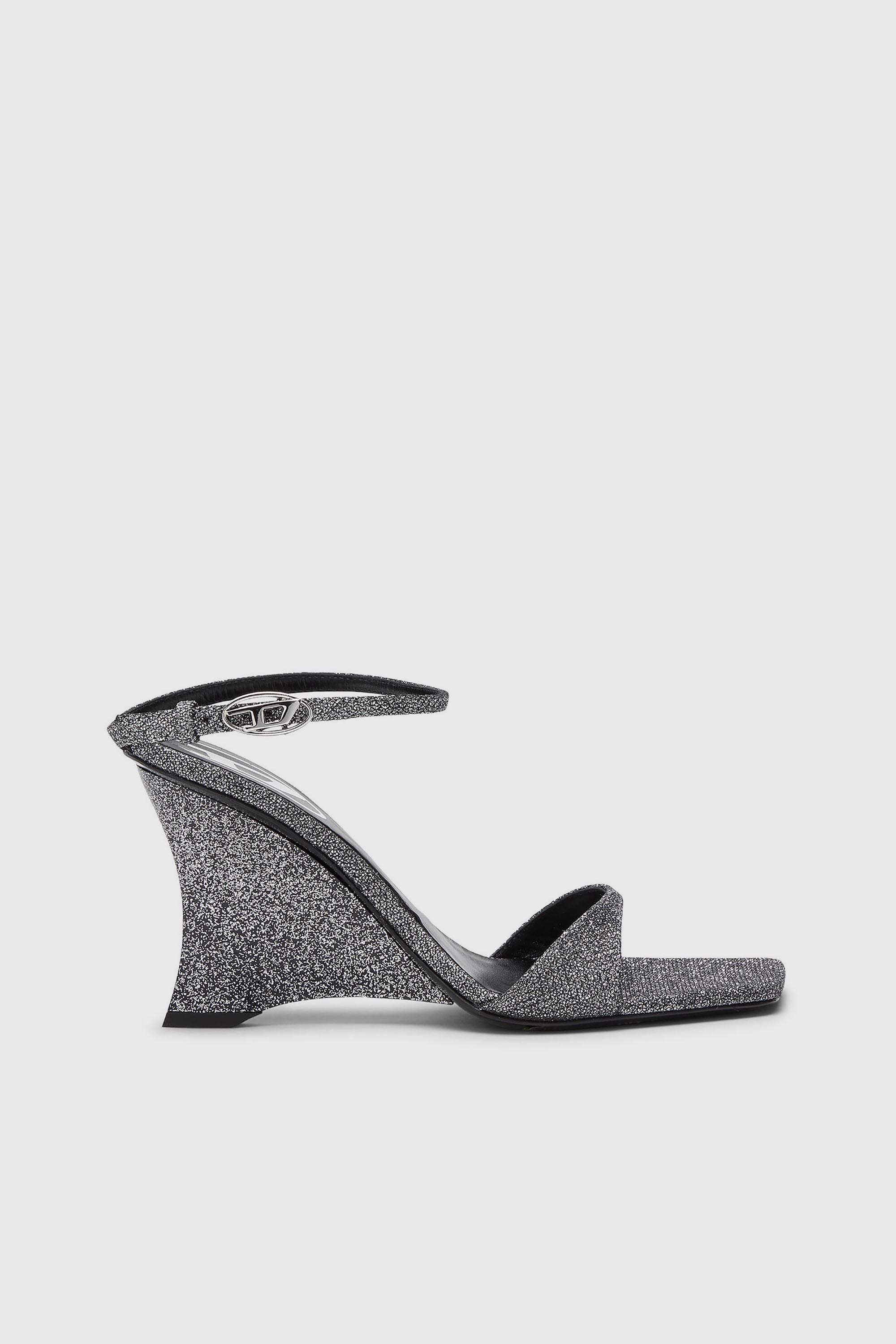 Diesel - D-AMBER SANDAL WEDGE, Damen D-Amber-Wedge Sandalen aus Lurexstoff in Silber - 1