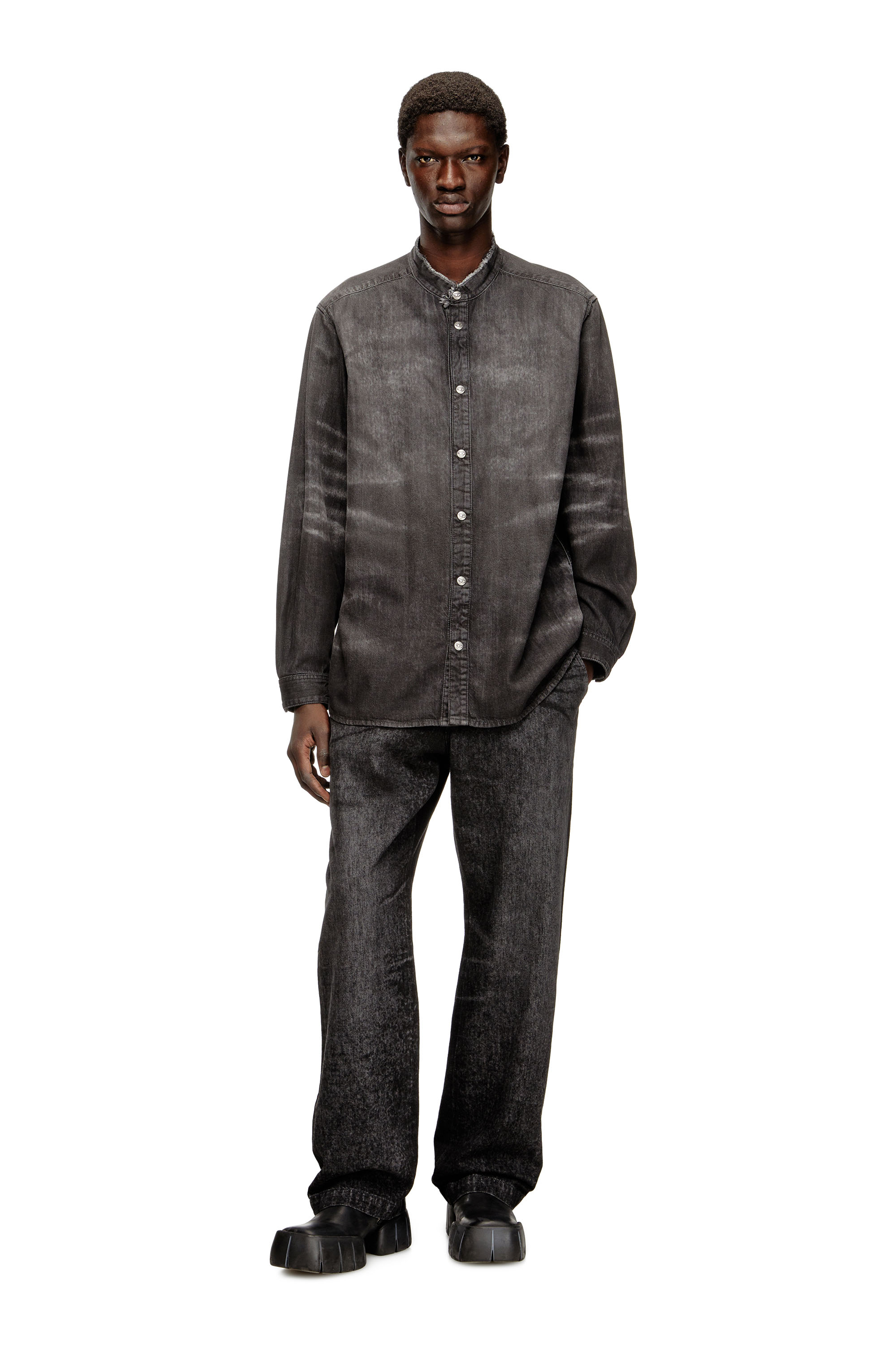 Diesel - D-SIMPLY-FSH, Herren Hemd aus vielgetragenem Wabenmuster-Denim in Grau - 2