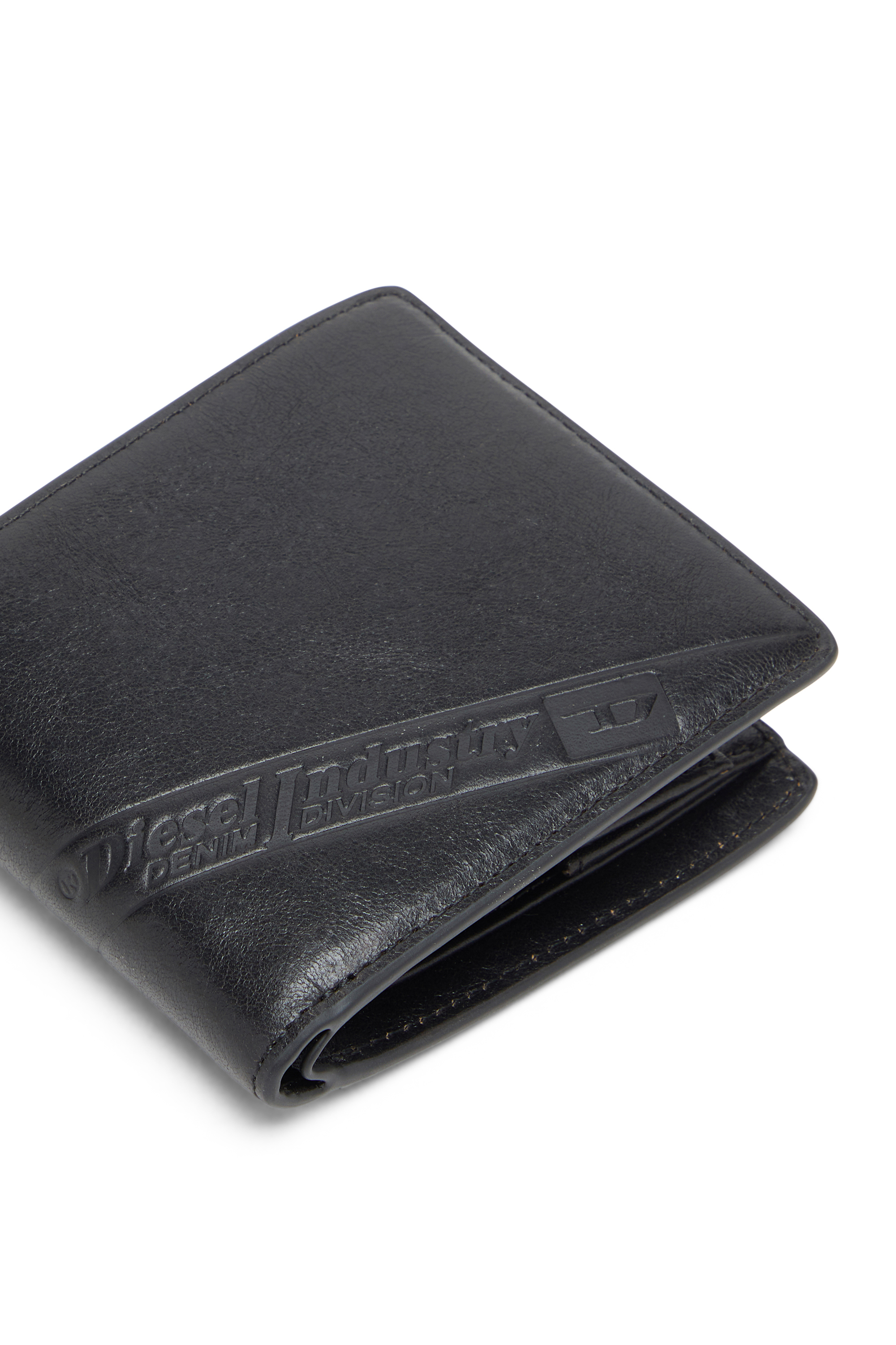 Diesel - FLAG-D BI-FOLD COIN S 3D, Herren Zweifach gefaltete Lederbrieftasche mit geprägtem Logo in Schwarz - 4