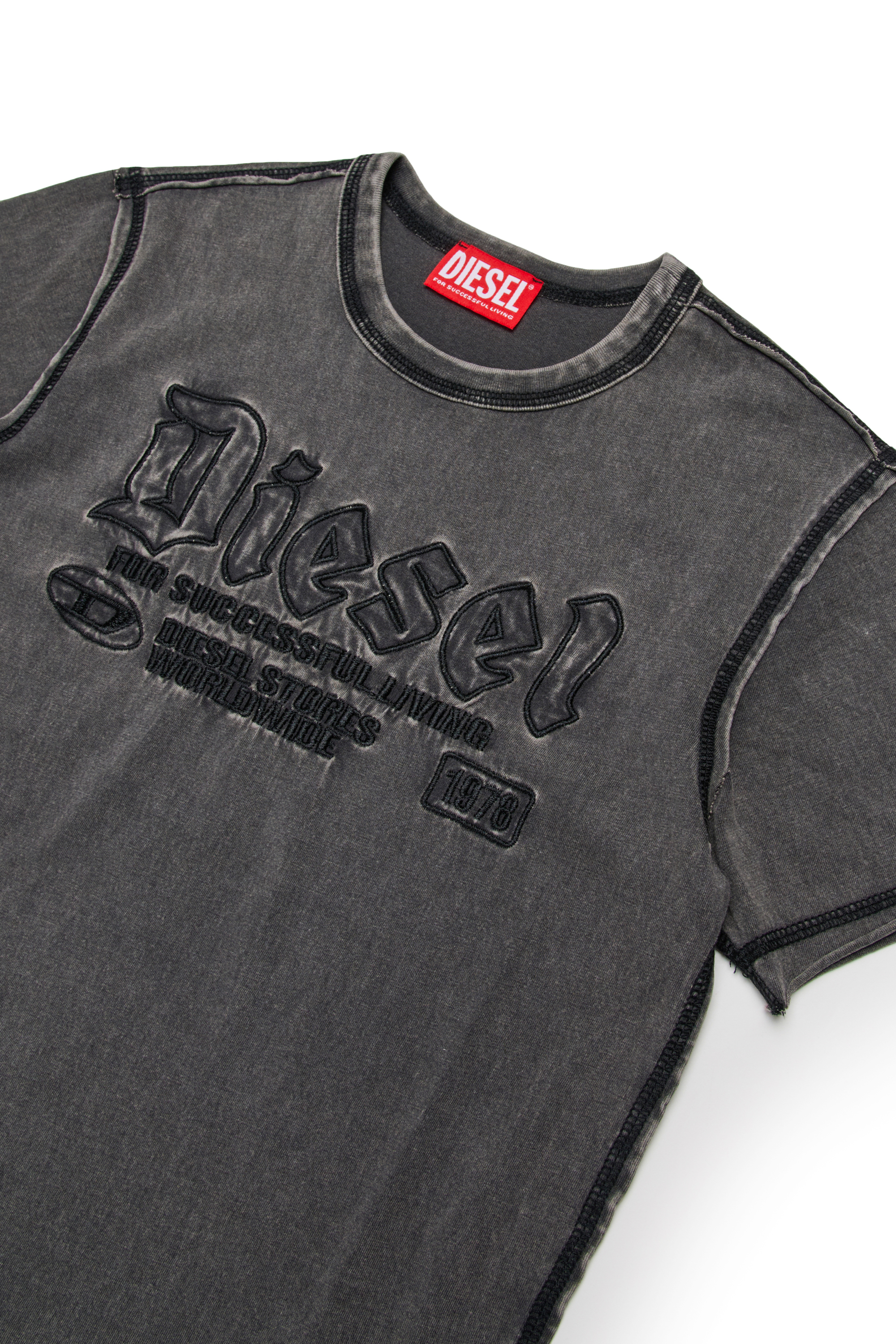 Diesel - TRAWJUST, Herren Baumwoll-T-Shirt mit erhabenem Logo in Schwarz - 3
