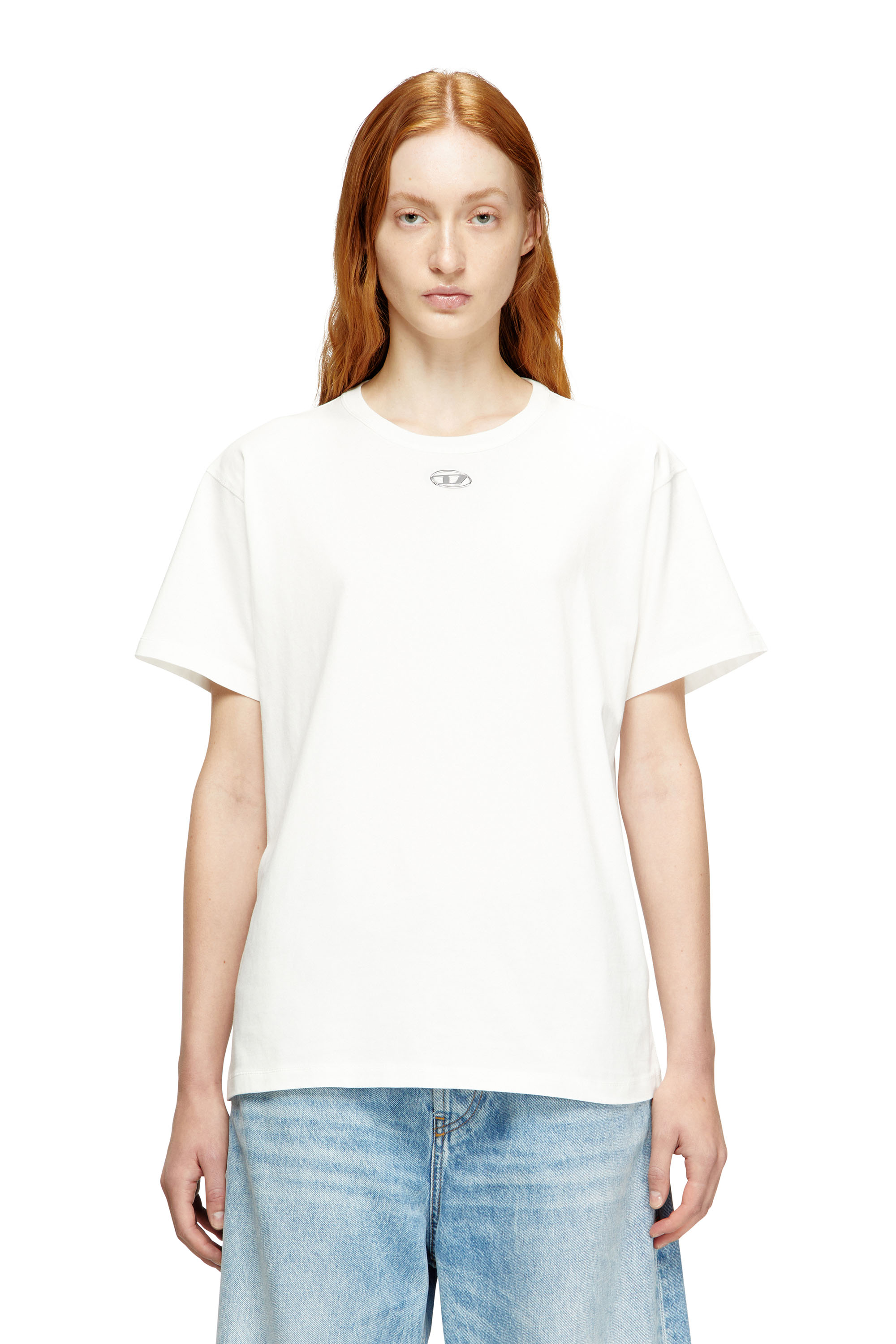 Diesel - T-NORMY-OD-S1, Damen Baumwoll-T-Shirt mit metallischem Oval D in Weiß - 1
