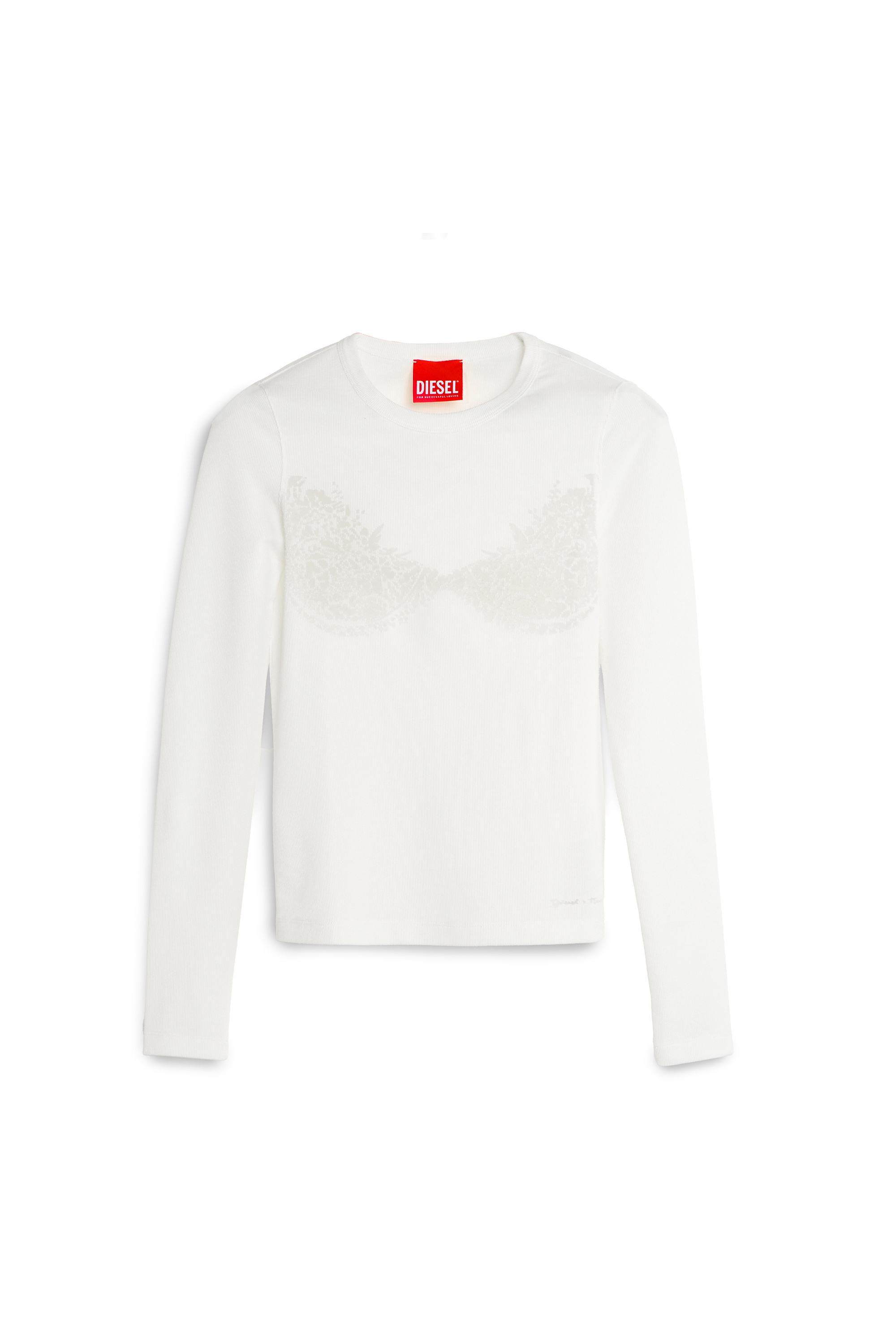 Diesel - PR-T-MOKKI-LS-R, Damen Top mit devor&eacute;-Spitze-Effekt in Wei&szlig; - 3
