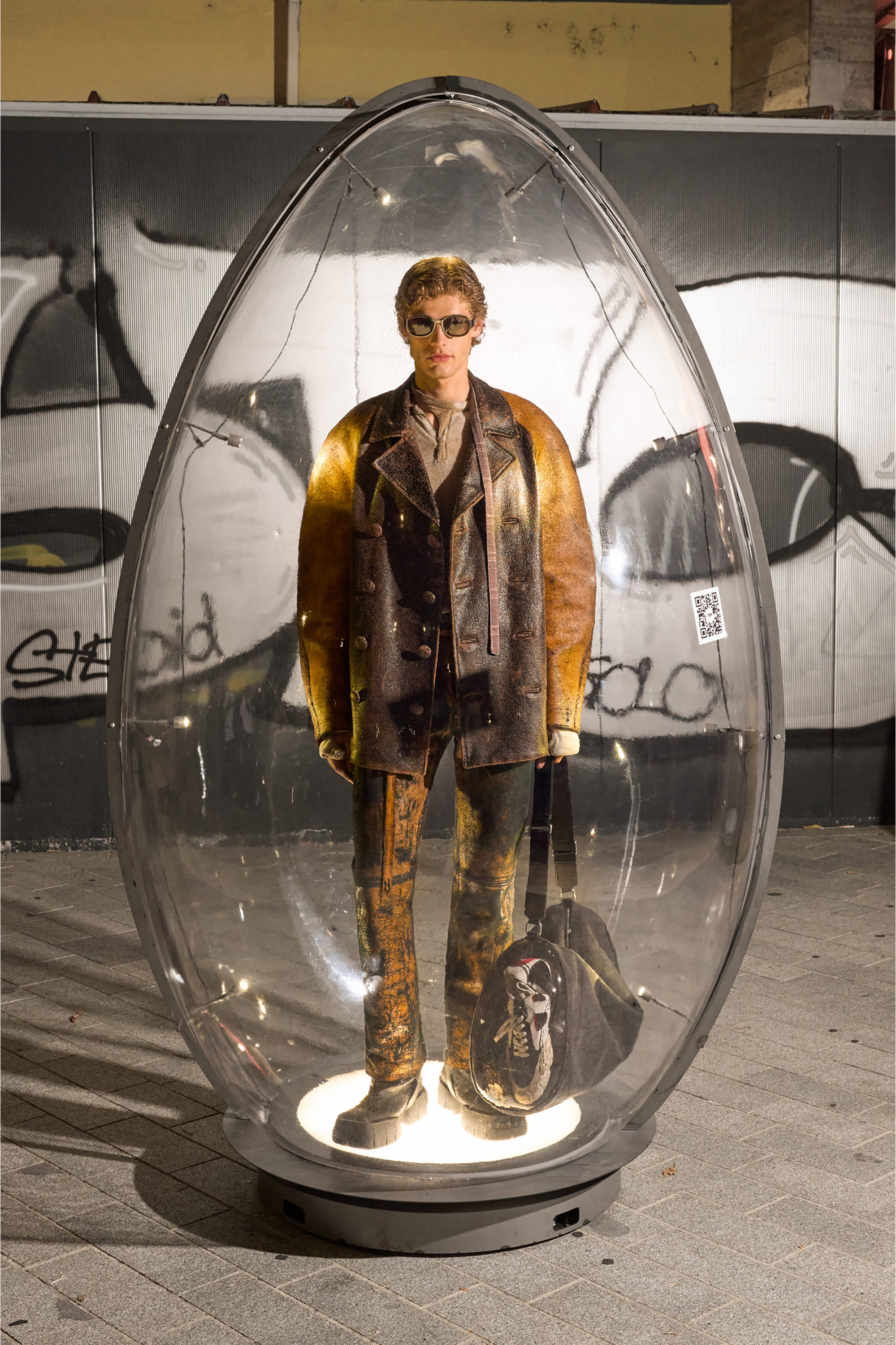 Diesel - L-NAHUN, Herren Cocoon-Mantel im Crackle-Leder in Braun - 6