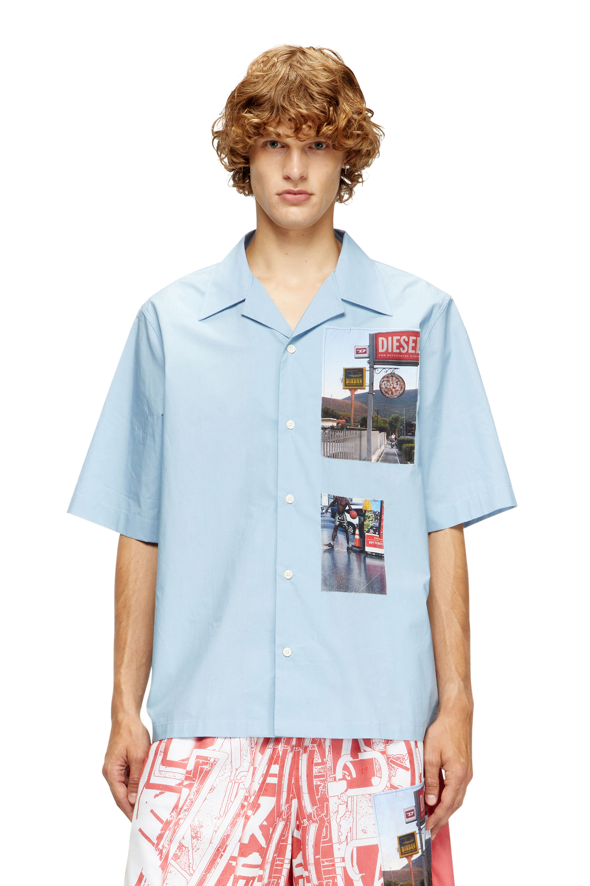 Diesel - S-BRACK-A-AJFY, Herren Kurzarm-Hemd mit Logo-Foto-Patches in Hellblau - 1
