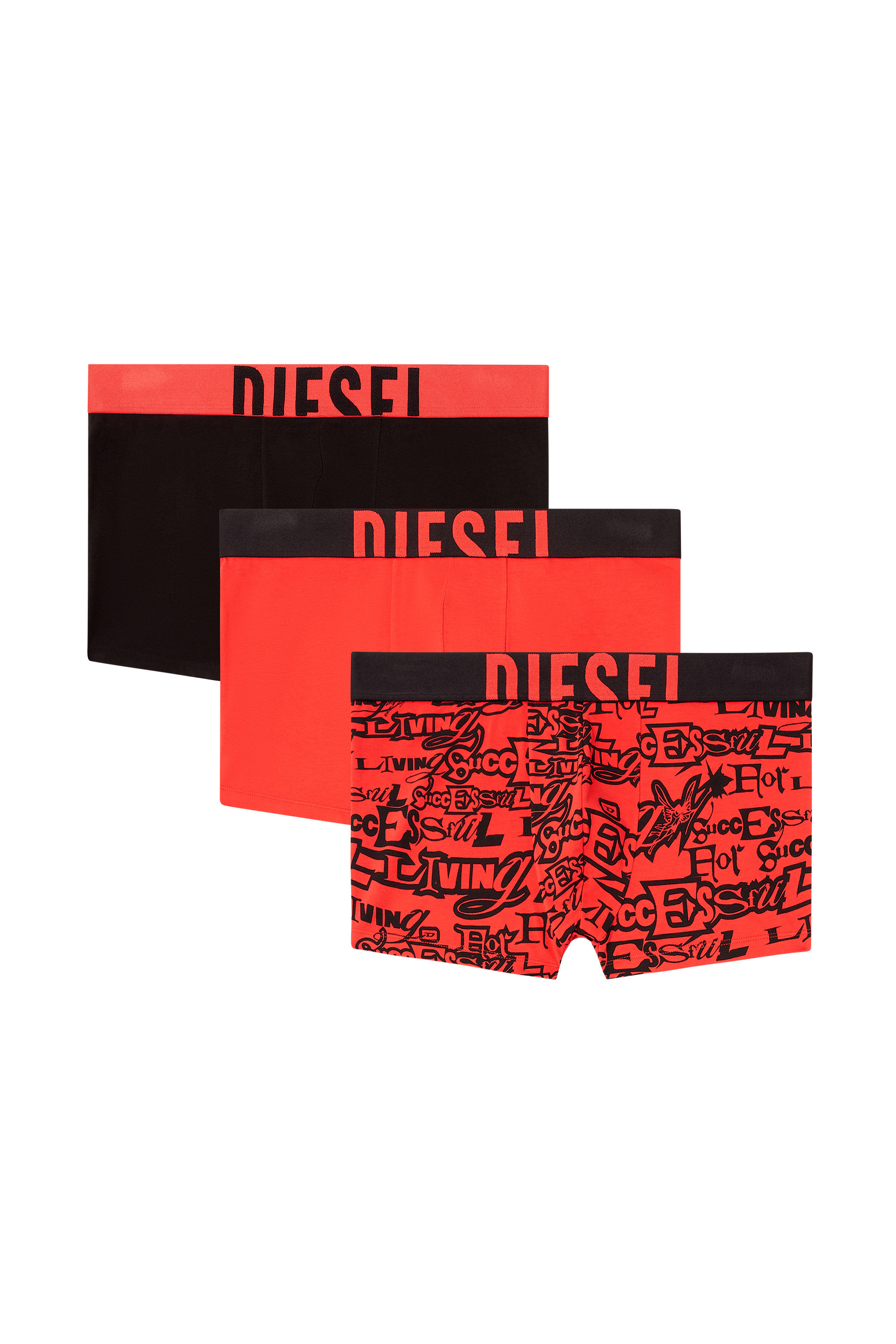 Diesel - DAMIEN-D-POP-3PACK-40, Herren Dreierpack Baumwoll-Boxershorts mit auffälligen Logos in Schwarz/ Rot - 1