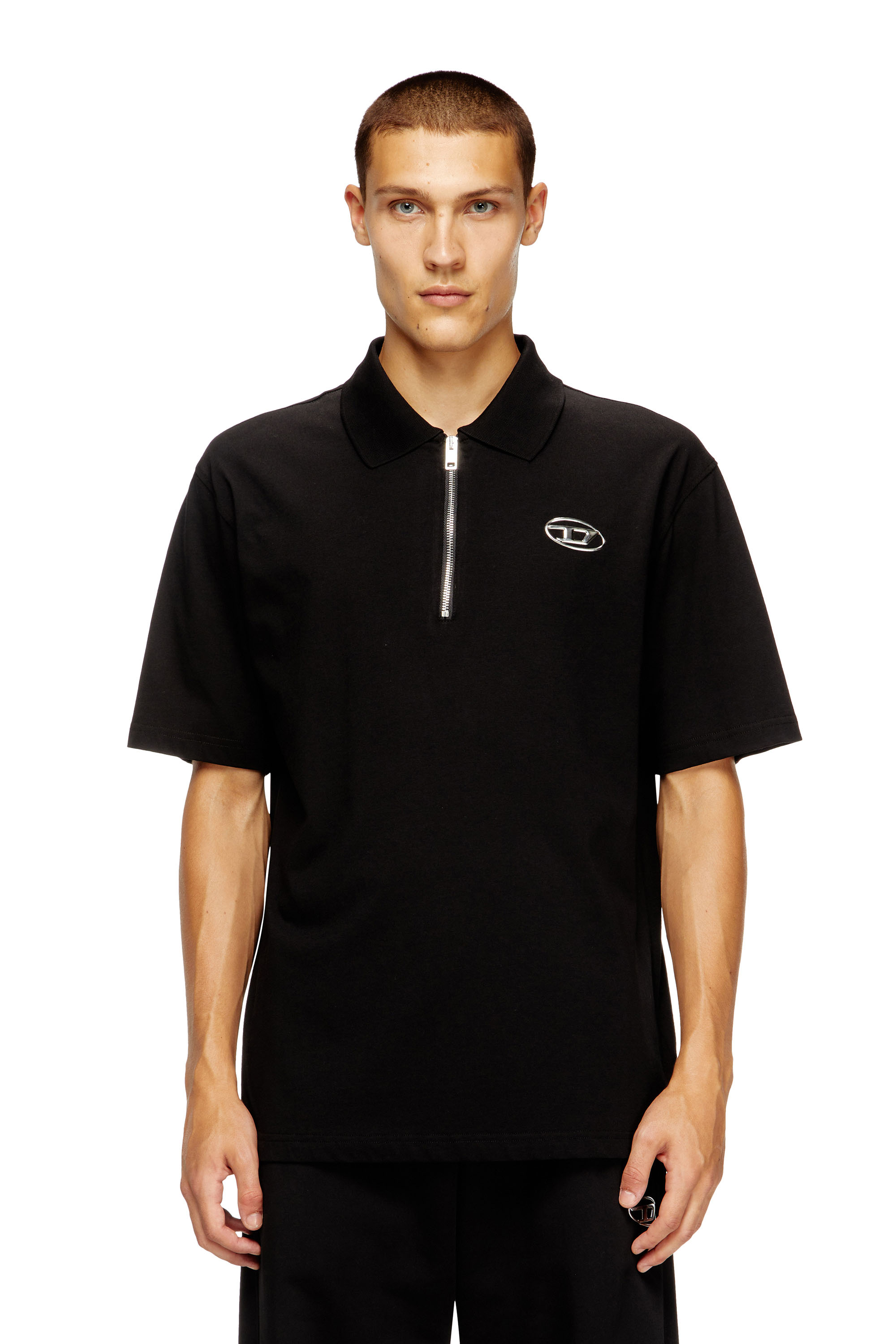 Diesel - T-VOR-OD, Herren Front-Reißverschluss-Poloshirt mit lasergeschnittenem Oval D in Schwarz - 3