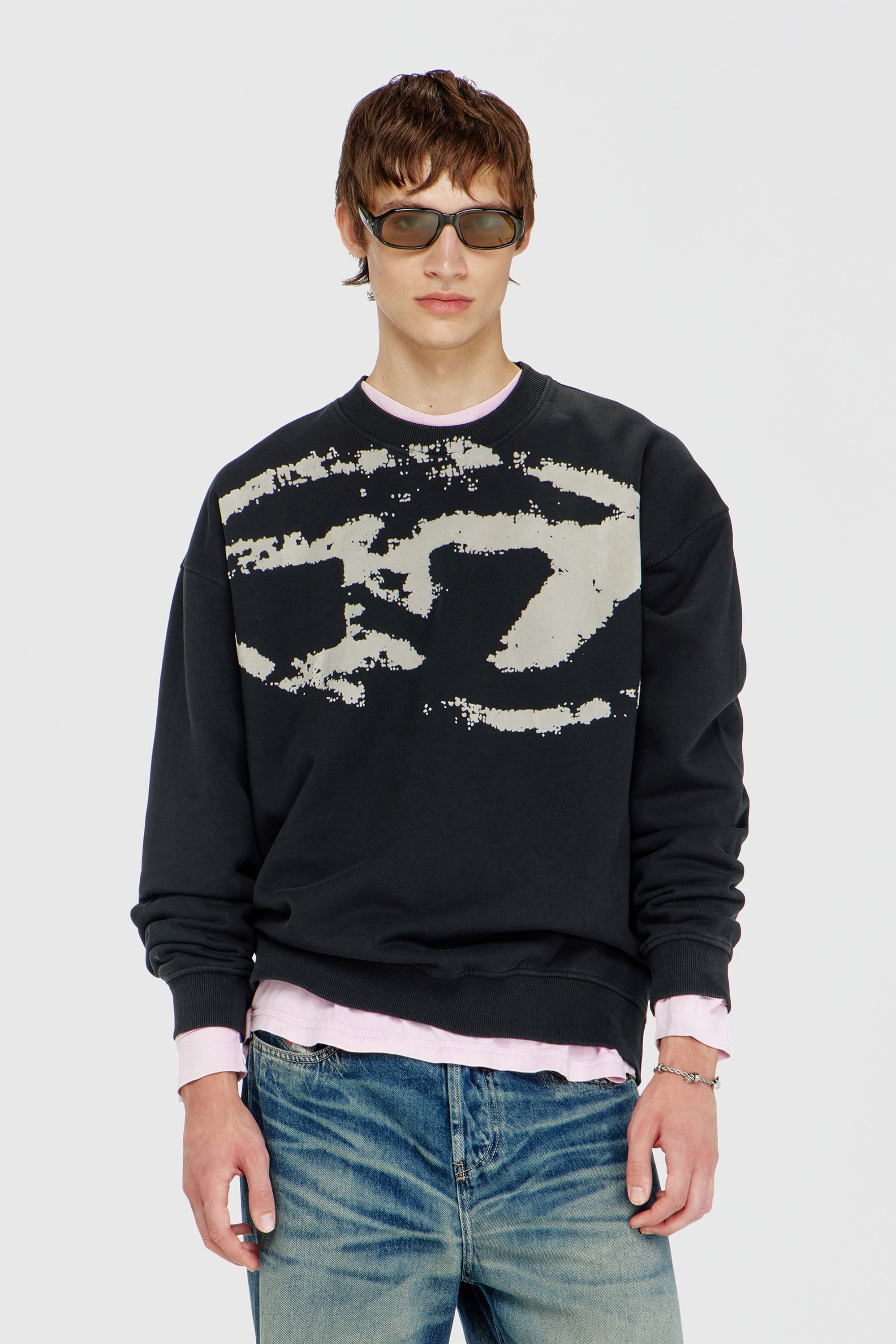 Diesel - S-BOXT-N5, Herren Baumwoll-Sweatshirt mit geflocktem Oval D in Schwarz - 1