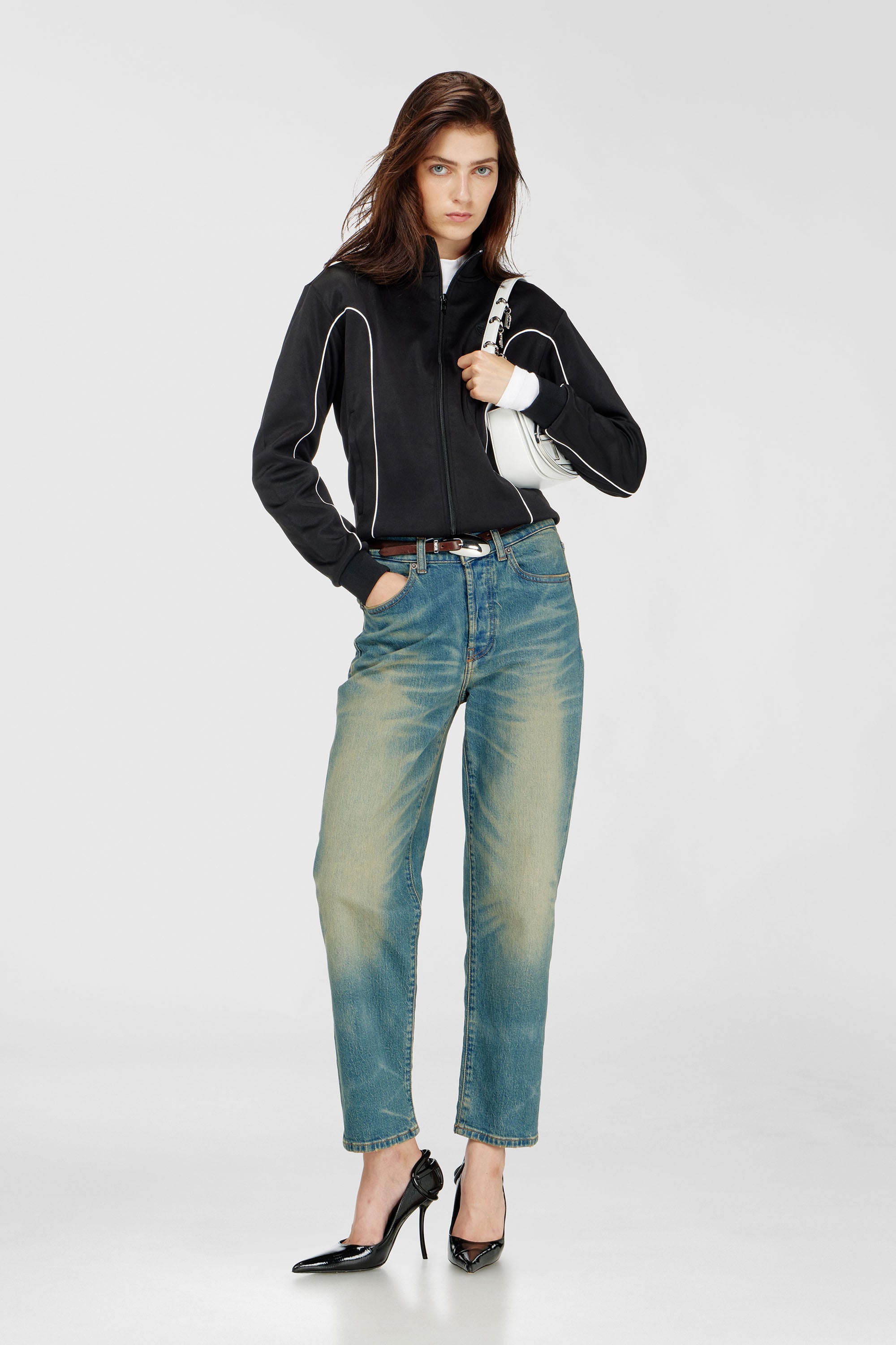 Diesel - F-LOCKING-OD, Damen Sweatjacke mit Kontrastpaspel in Schwarz/Weiss - 2